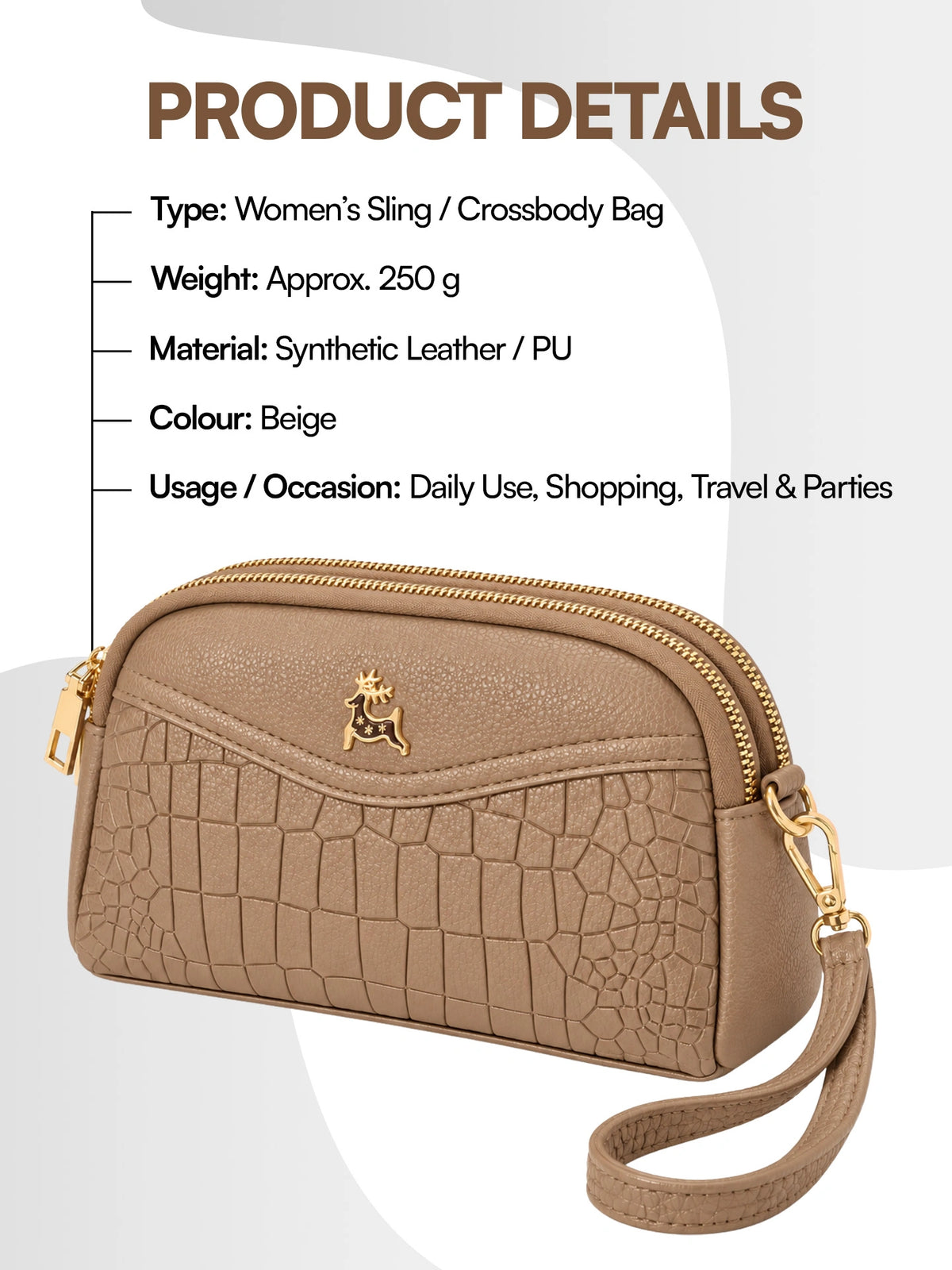 Premium Textured Crossbody Sling Bag – Beige