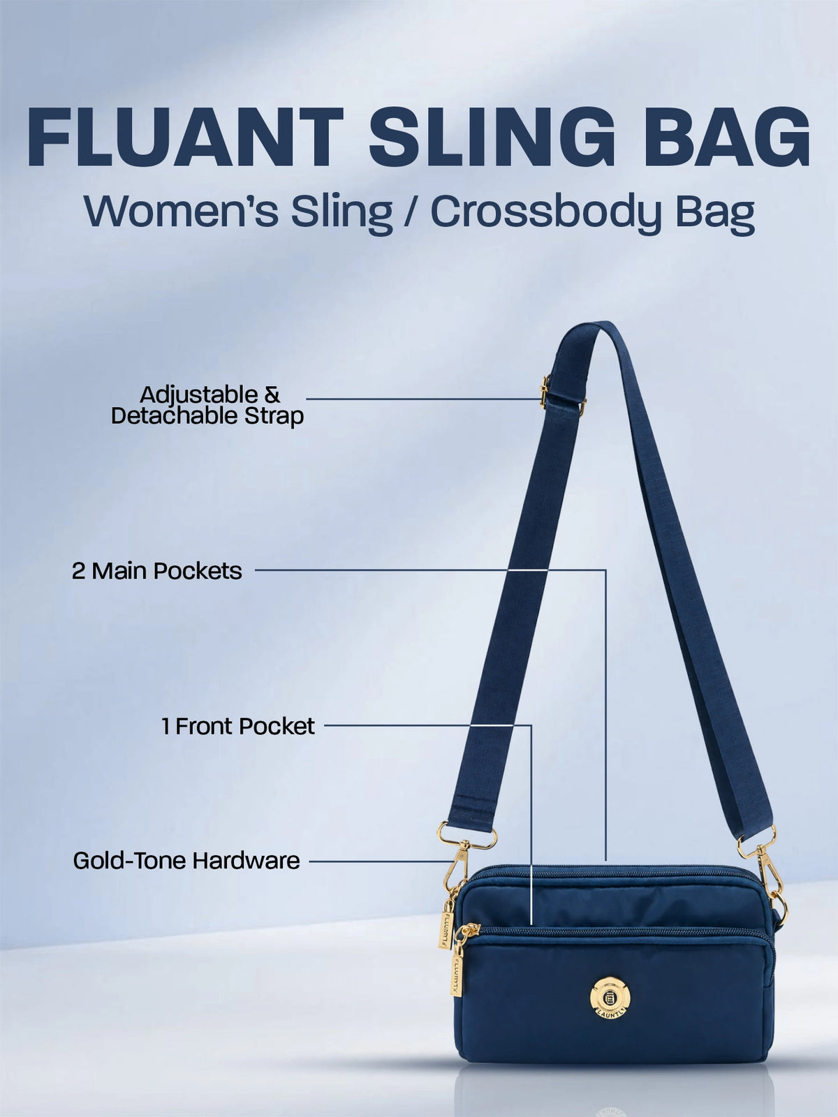 Stylish Fluänt Women’s Sling Bag – Blue Crossbody Bag