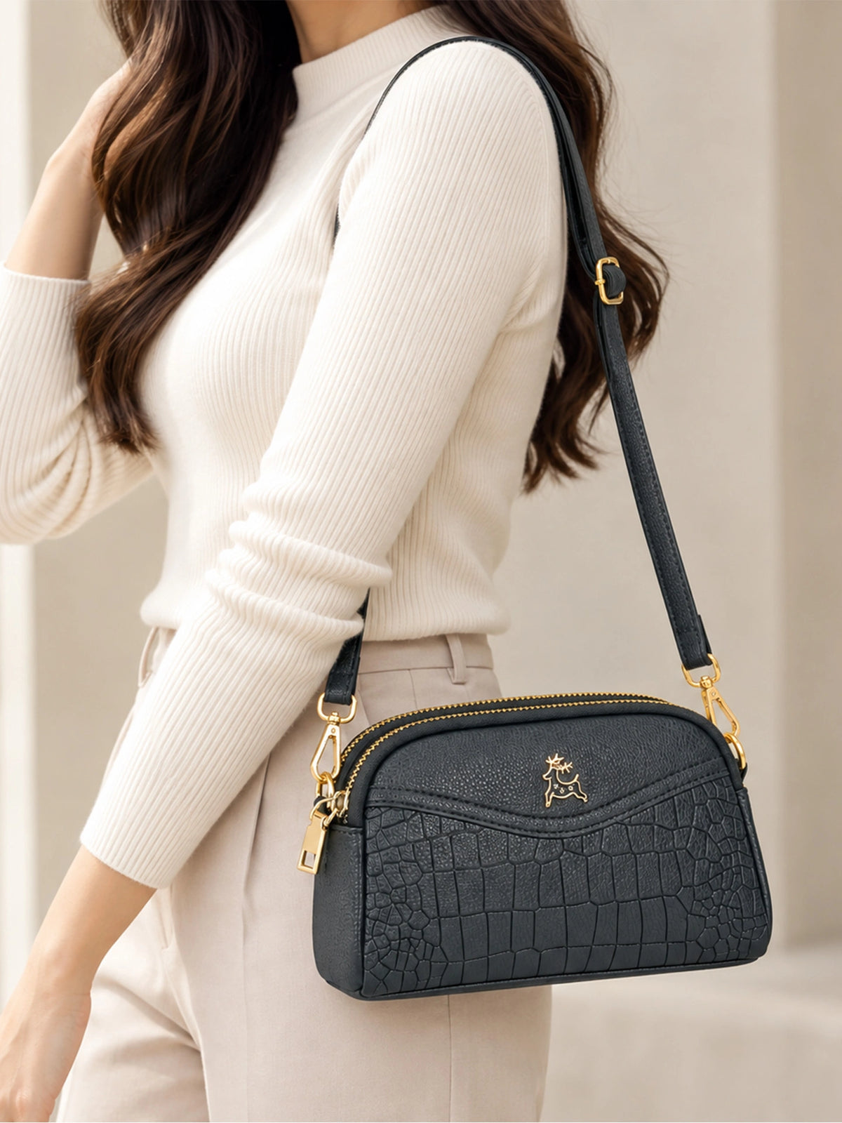 Premium Textured Crossbody Sling Bag – Black