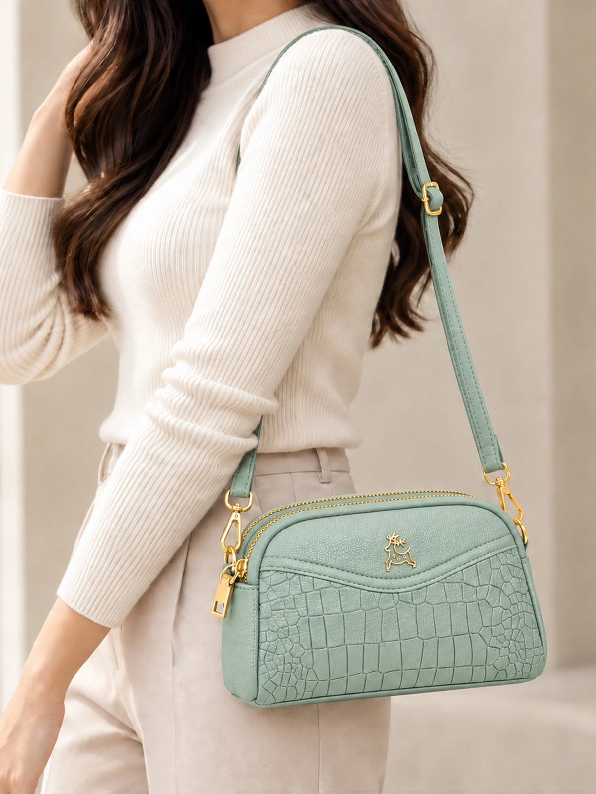 Premium Textured Crossbody Sling Bag – Mint Green