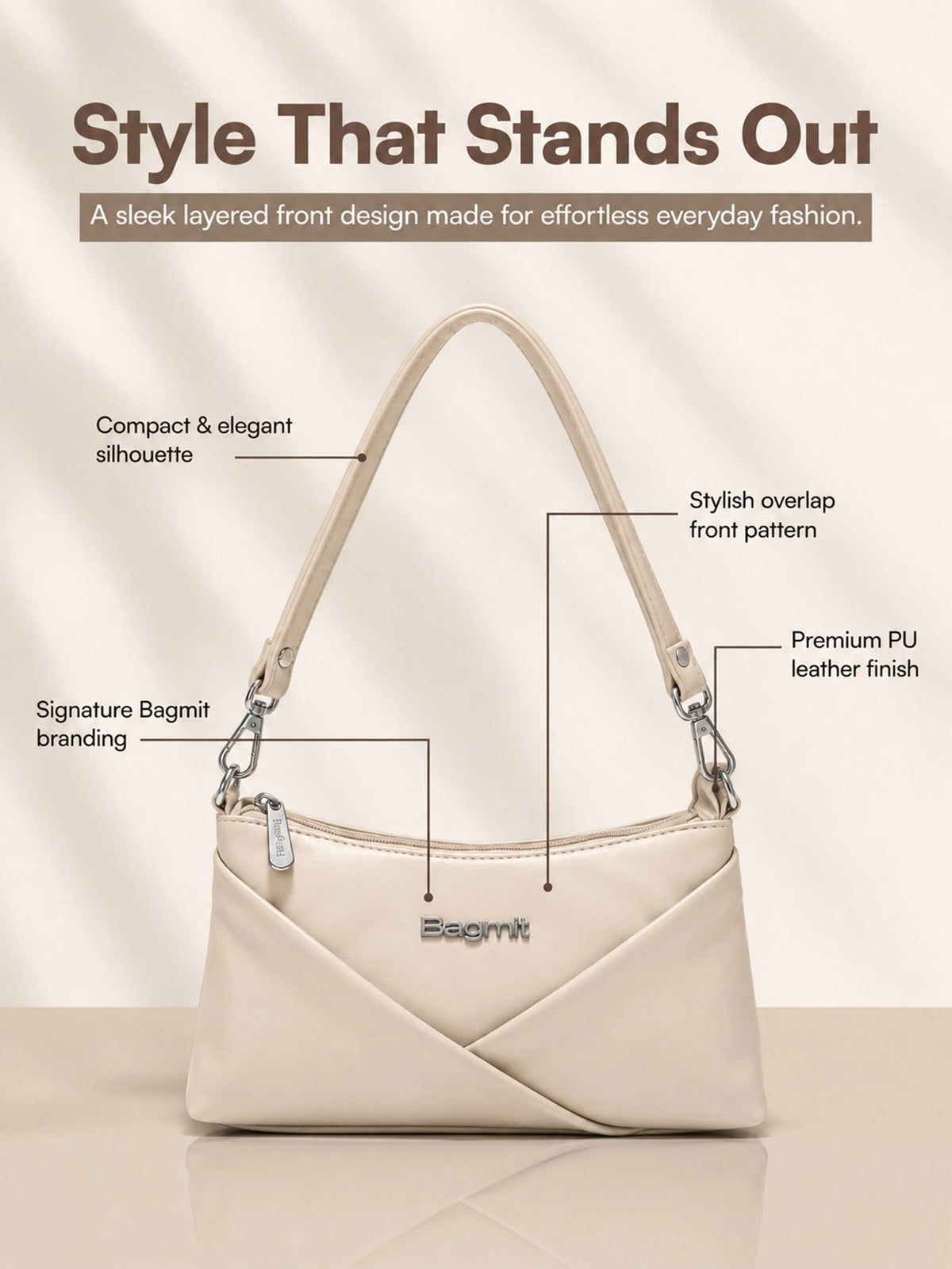 Women’s PU Leather Crossbody Shoulder Bag - Cream