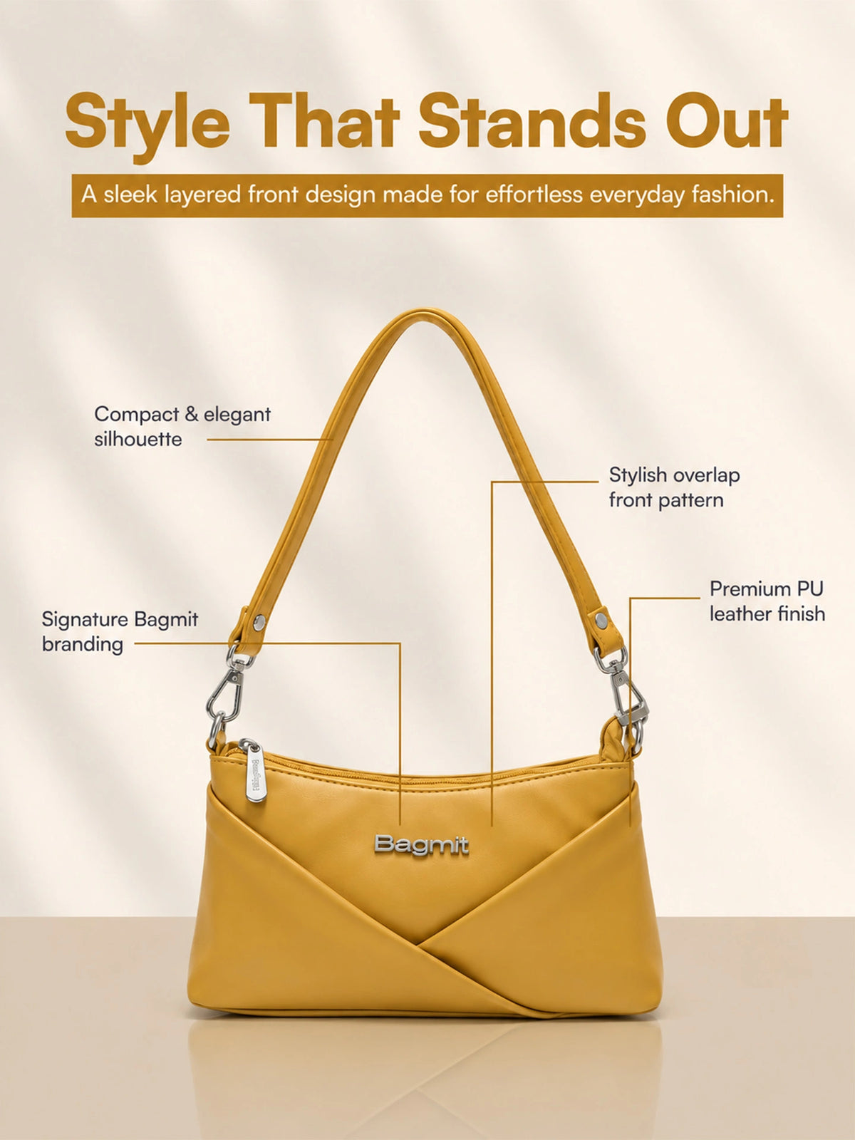Women’s PU Leather Crossbody Shoulder Bag - Mustard