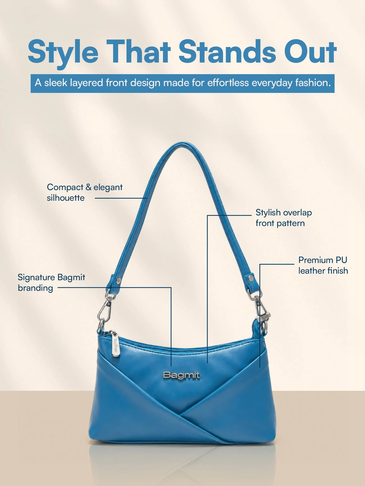 Women’s PU Leather Crossbody Shoulder Bag - Blue