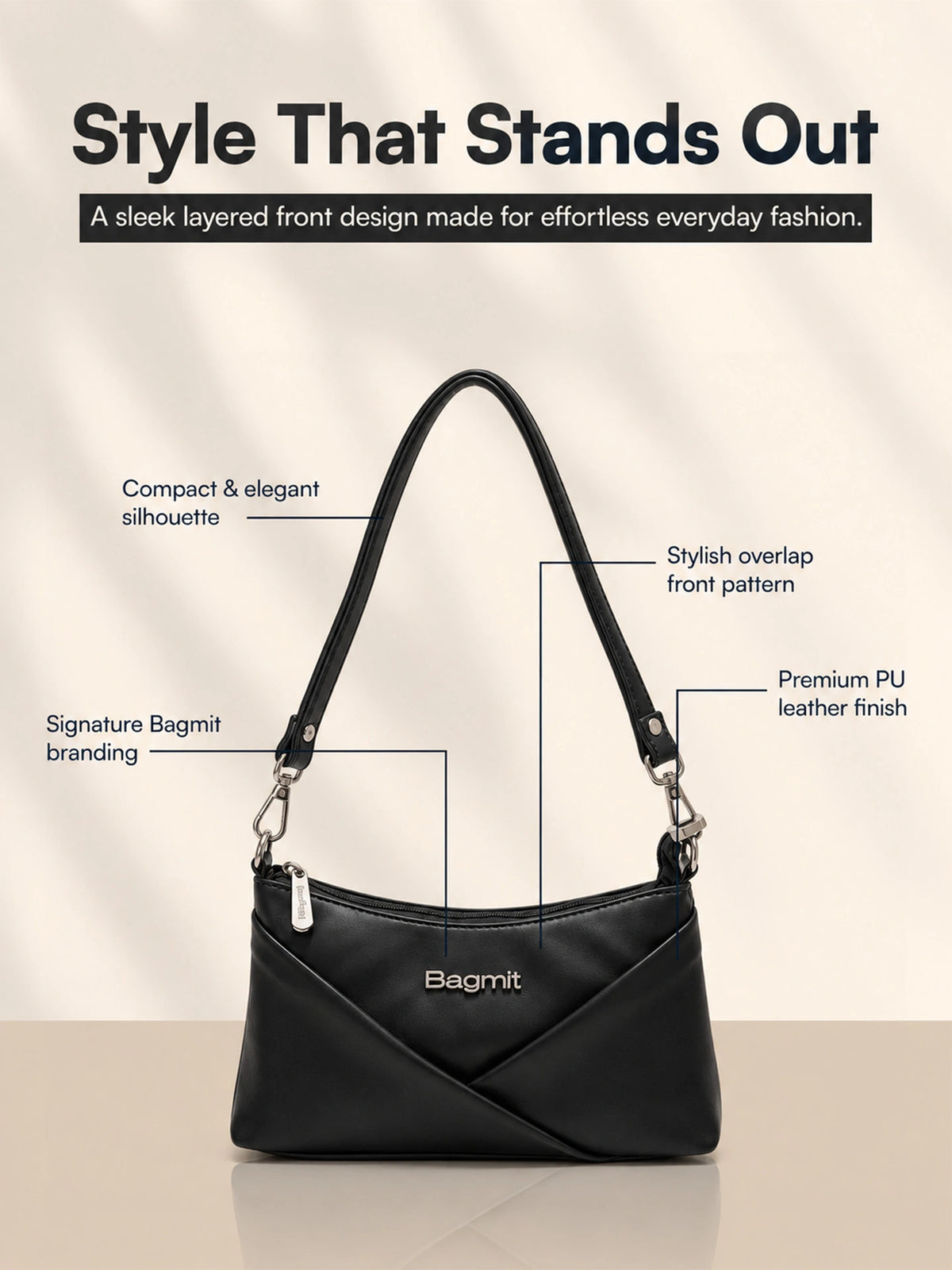 Women’s PU Leather Crossbody Shoulder Bag - Black