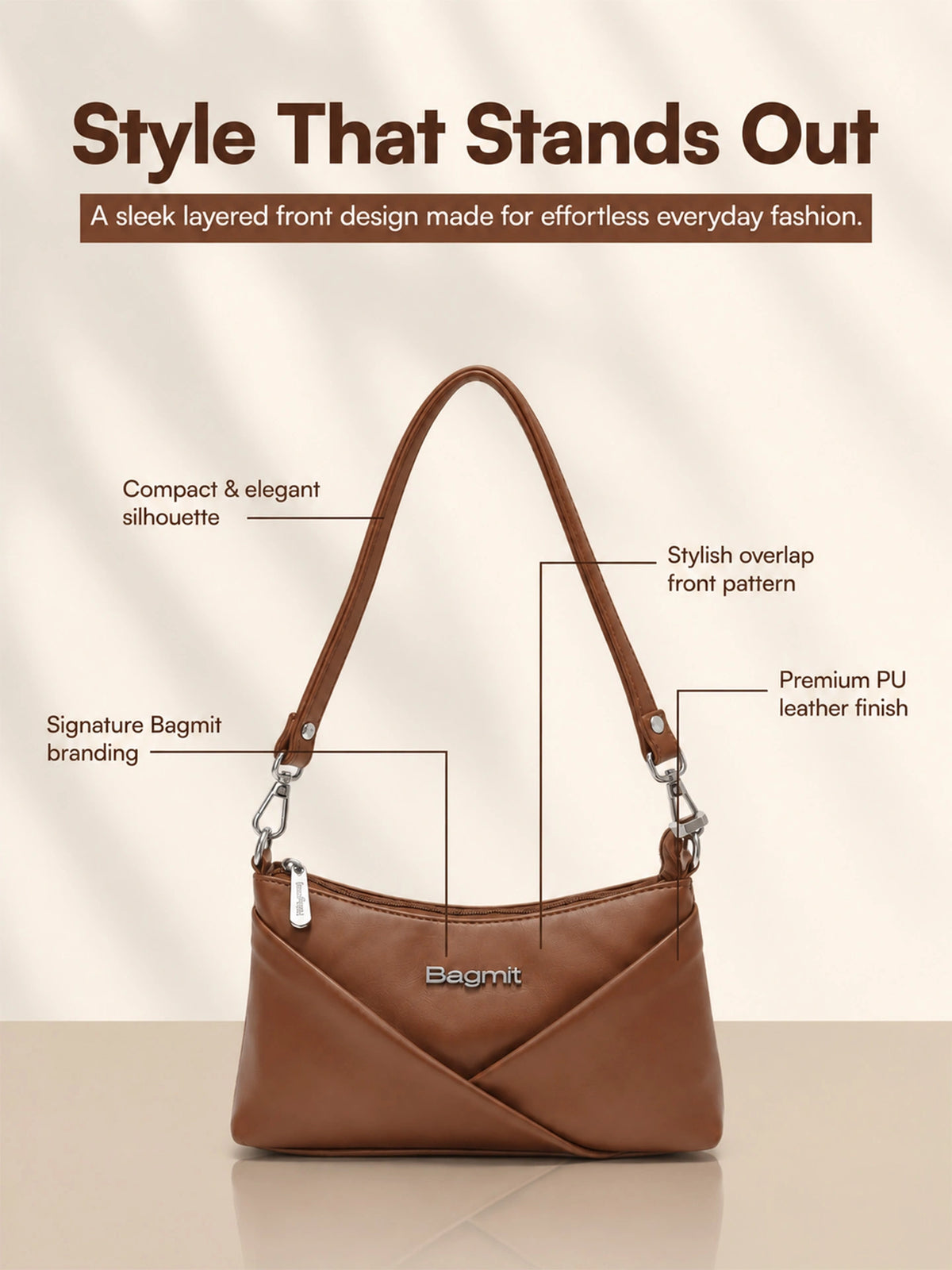 Women’s PU Leather Crossbody Shoulder Bag - Brown