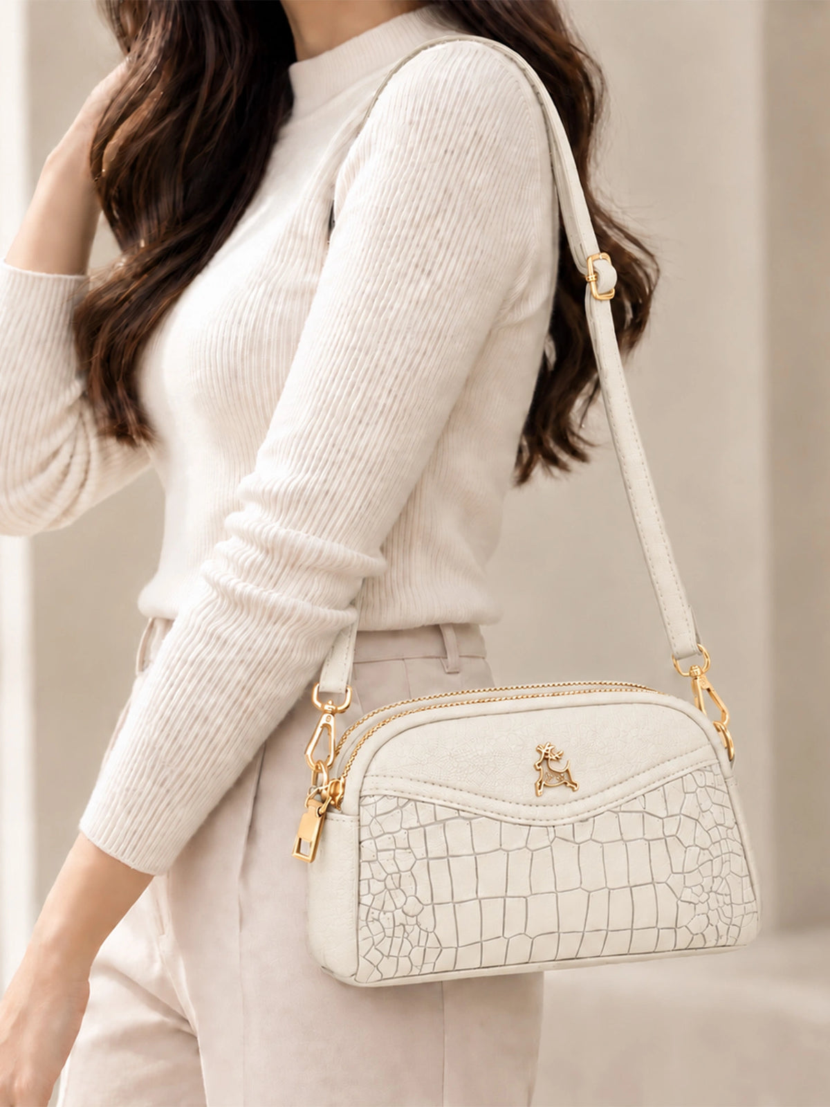 Premium Textured Crossbody Sling Bag – Off White
