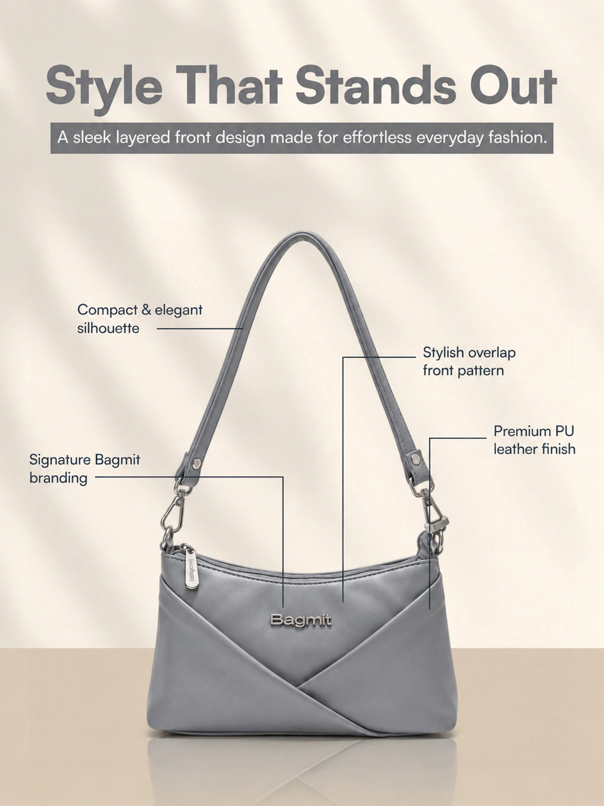 Women’s PU Leather Crossbody Shoulder Bag - Grey