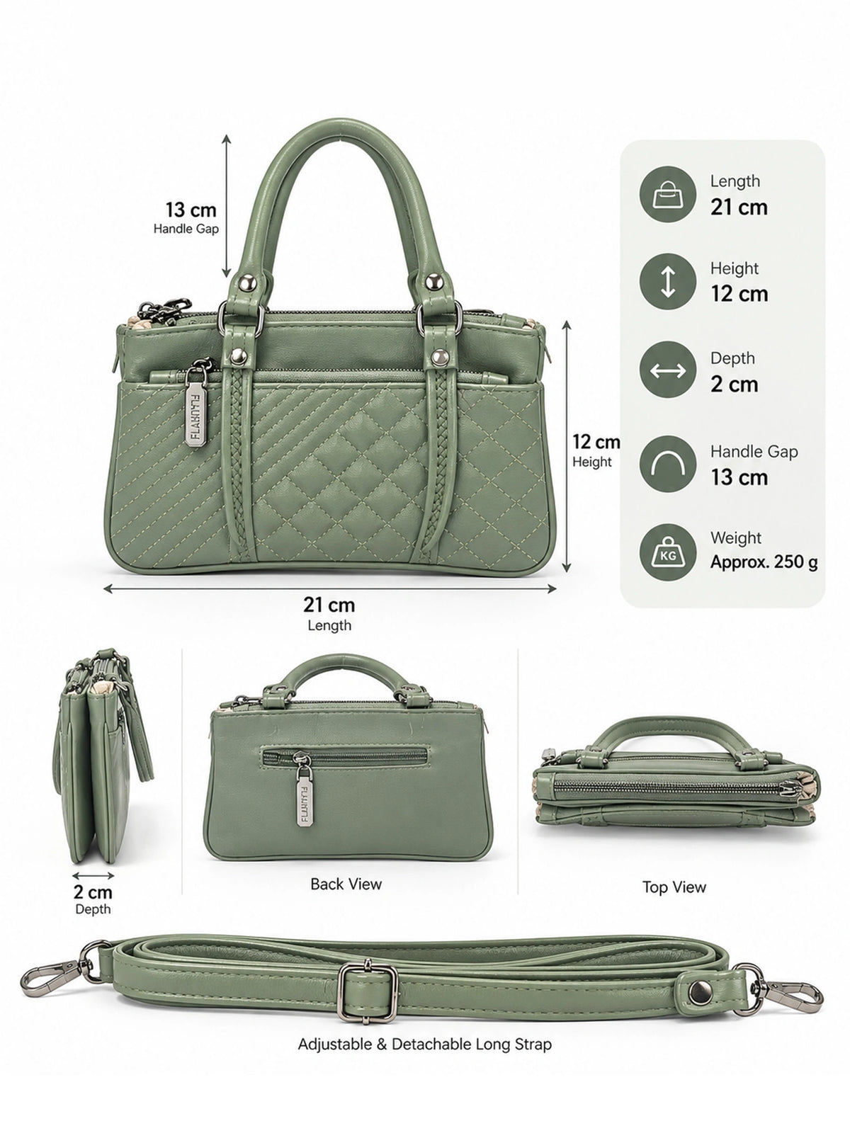 Quilted Sling Bag with Adjustable Strap - Green Shade