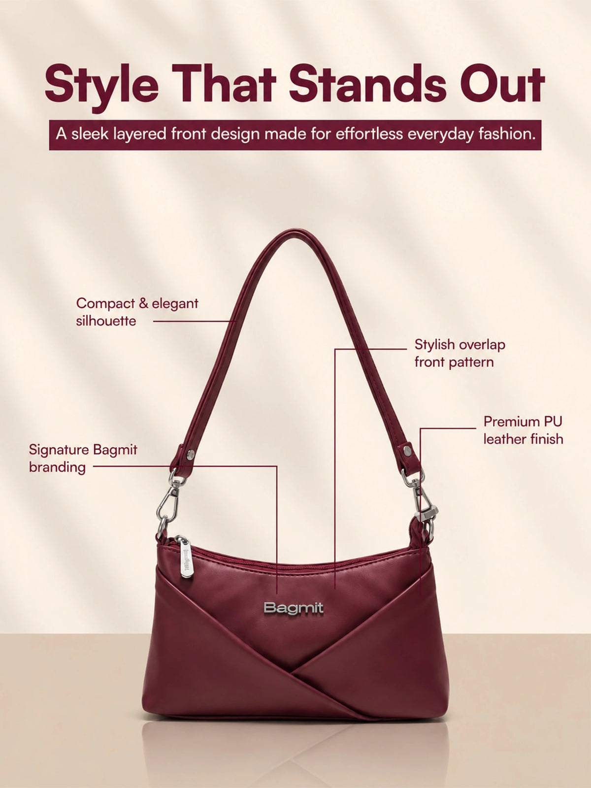 Women’s PU Leather Crossbody Shoulder Bag - Wine