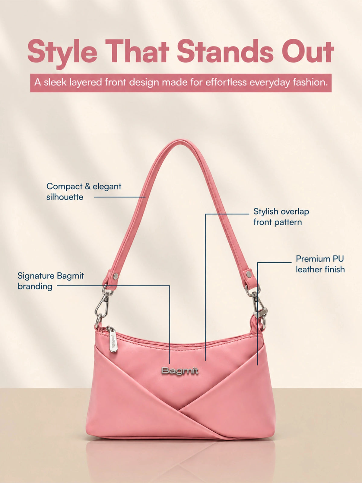 Women’s PU Leather Crossbody Shoulder Bag - Pink