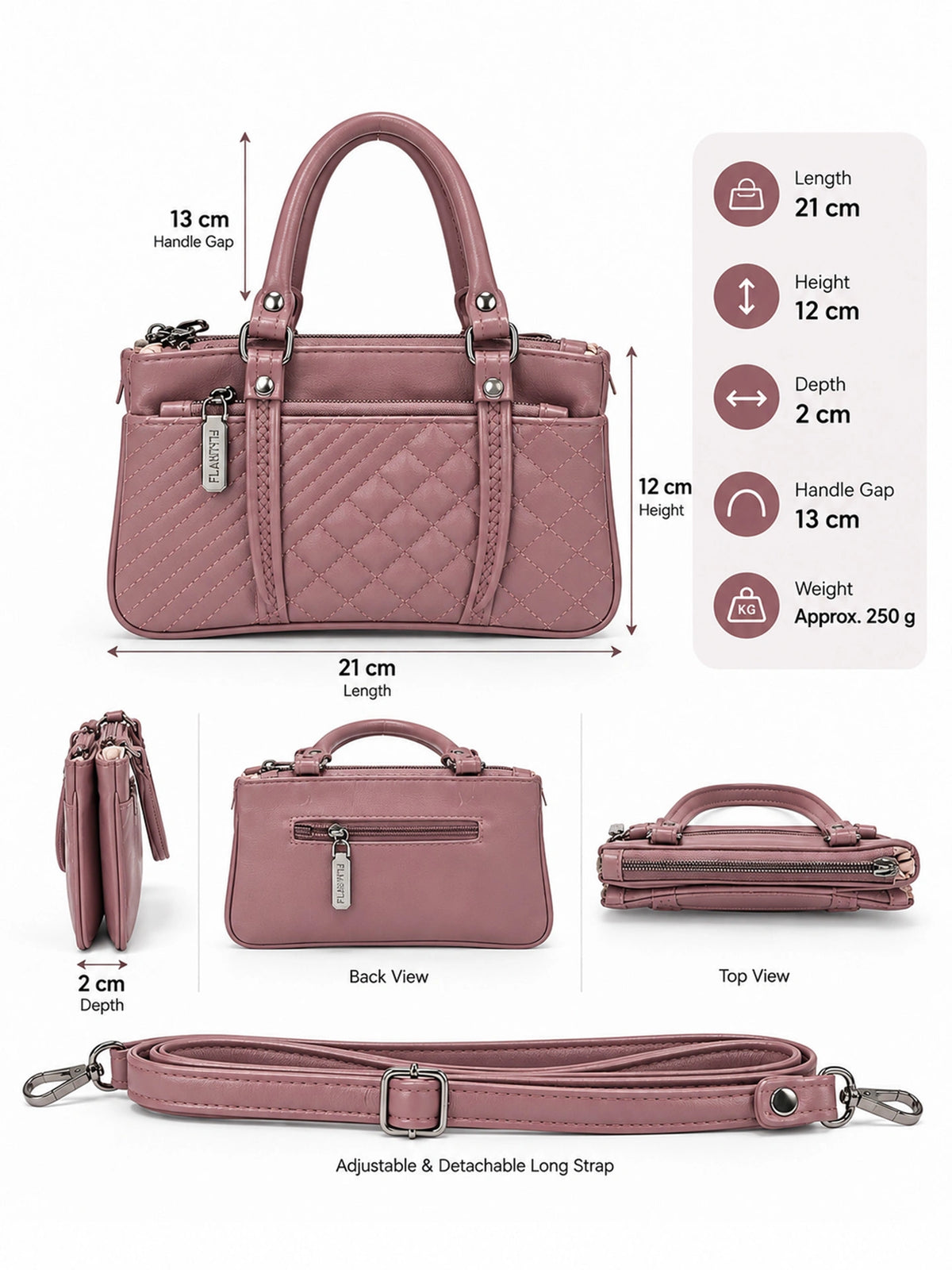 Quilted Sling Bag with Adjustable Strap - Mauve Shade
