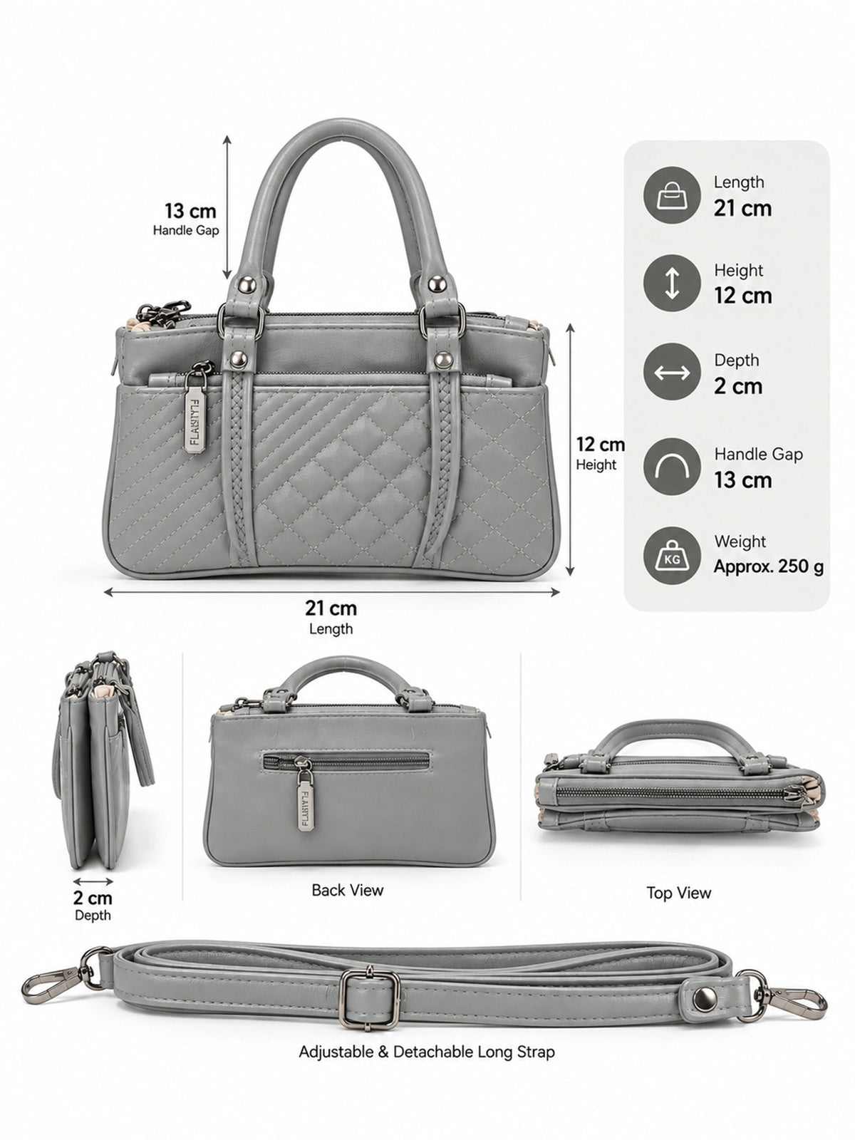 Quilted Sling Bag with Adjustable Strap - Grey Shade