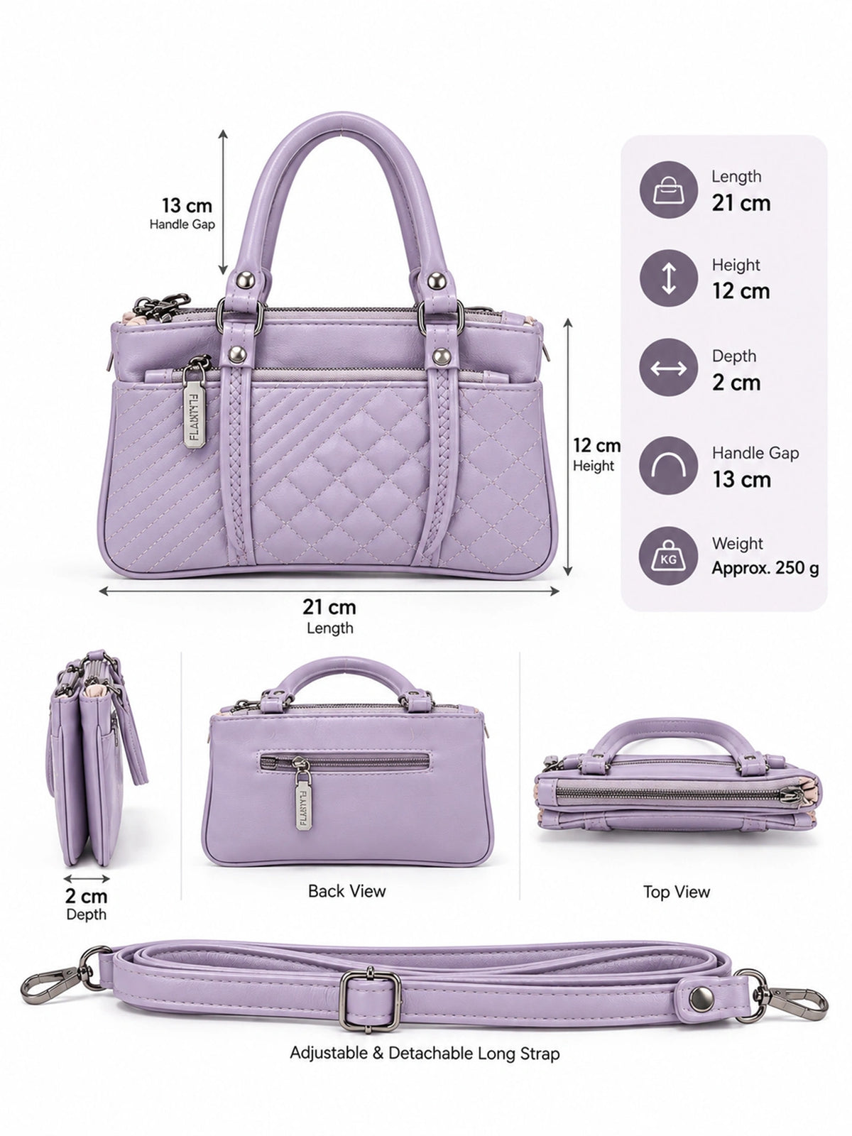 Quilted Sling Bag with Adjustable Strap - Lavender Shade