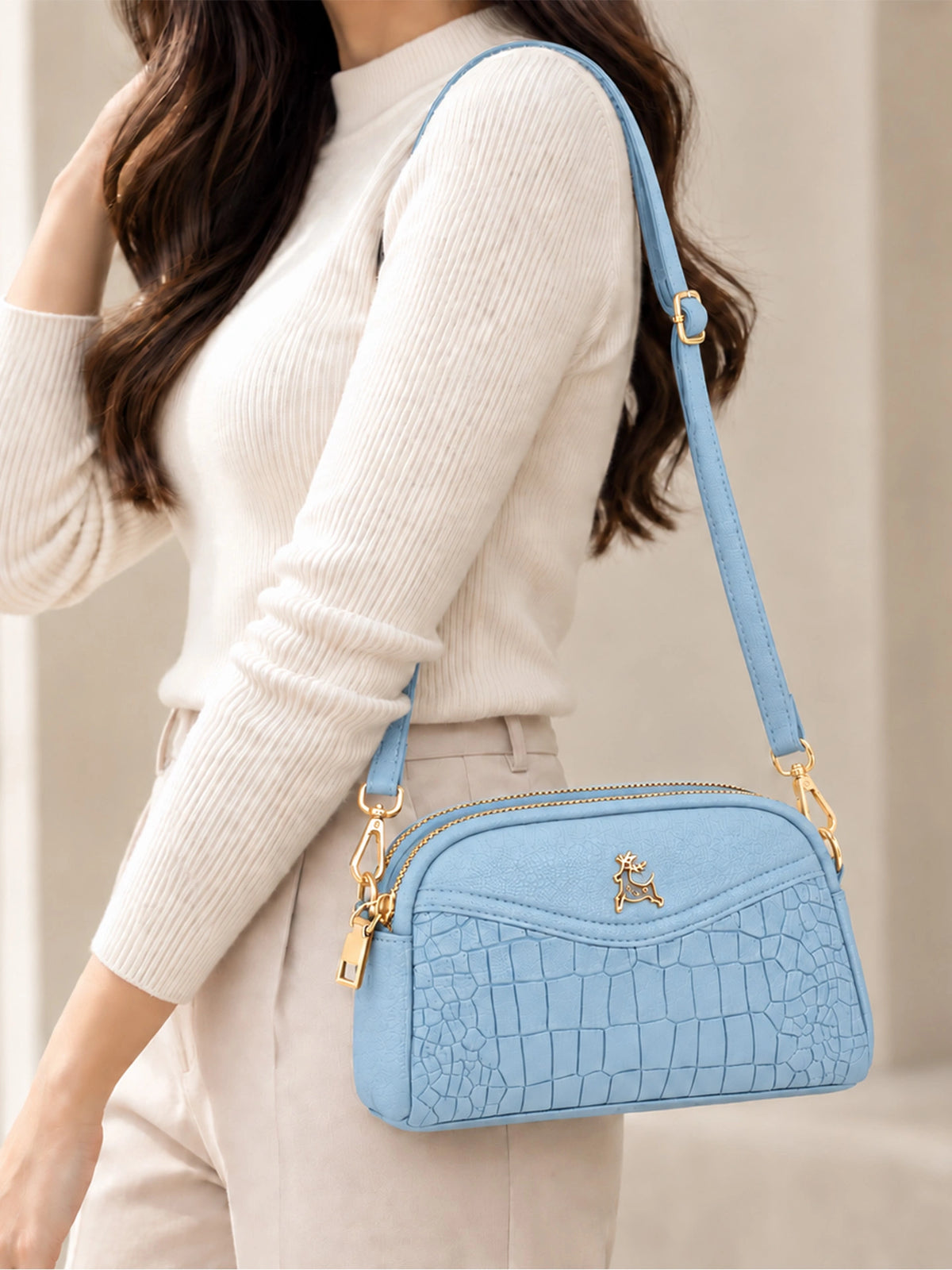 Premium Textured Crossbody Sling Bag – Sky Blue