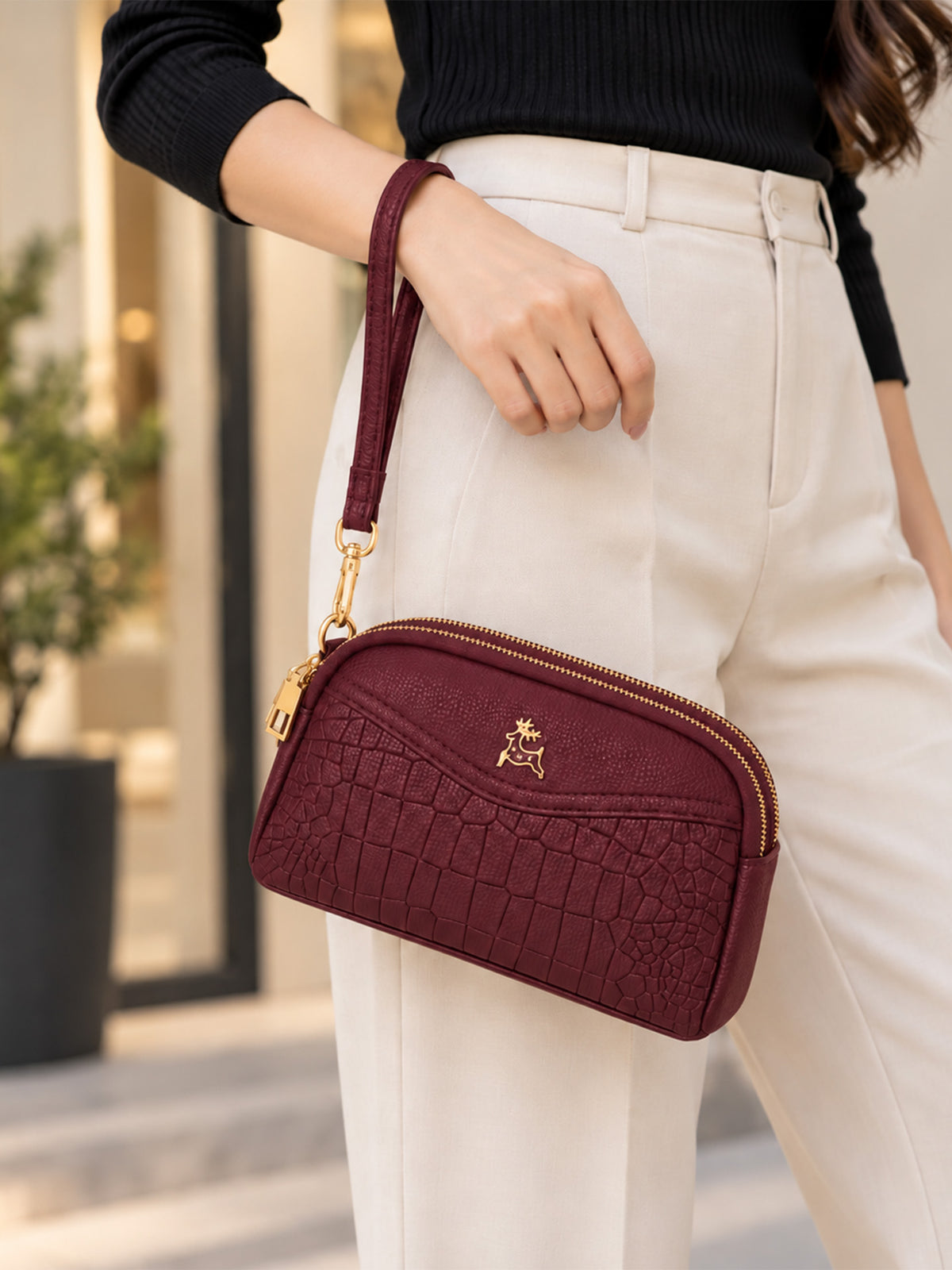 Premium Textured Crossbody Sling Bag – Wine