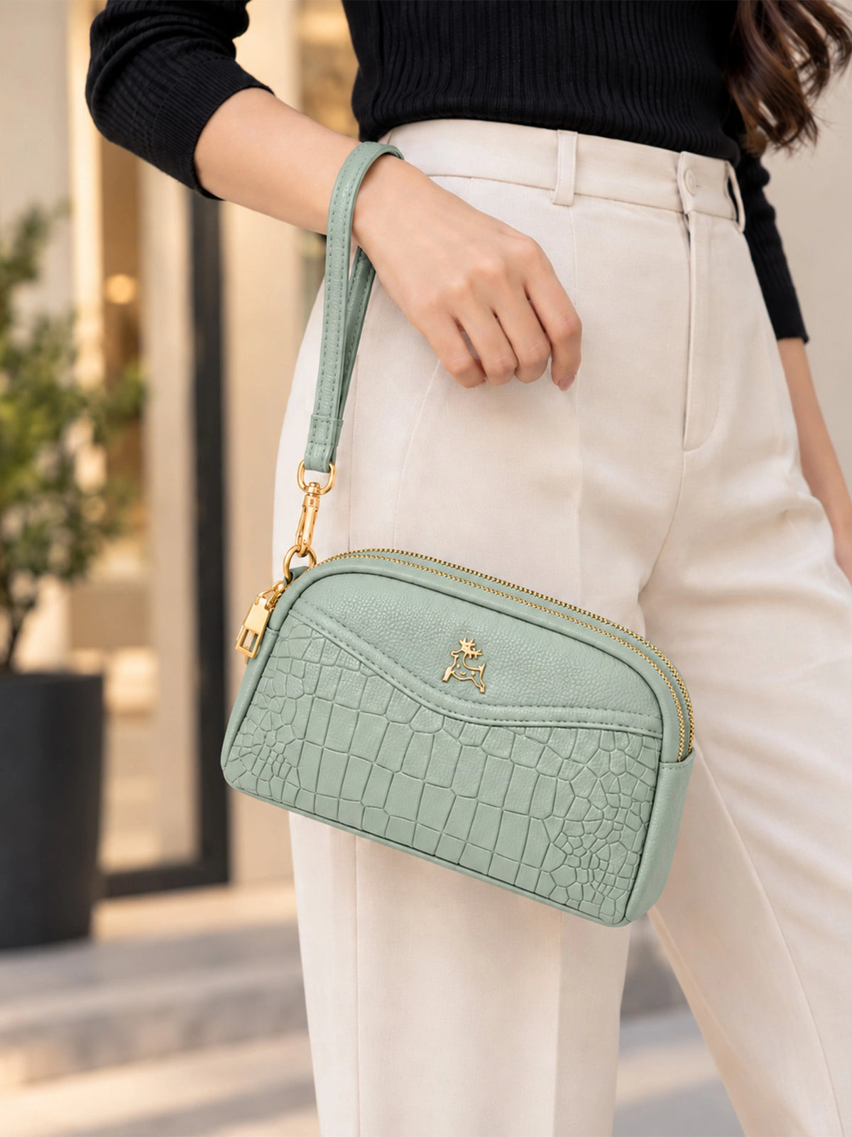 Premium Textured Crossbody Sling Bag – Mint Green