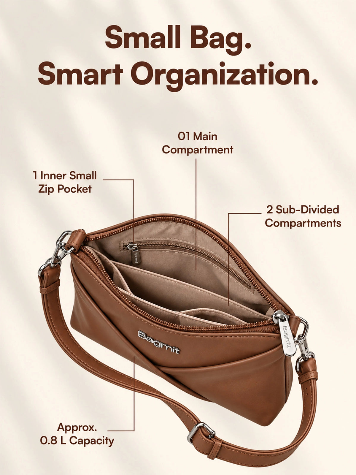 Women’s PU Leather Crossbody Shoulder Bag - Brown