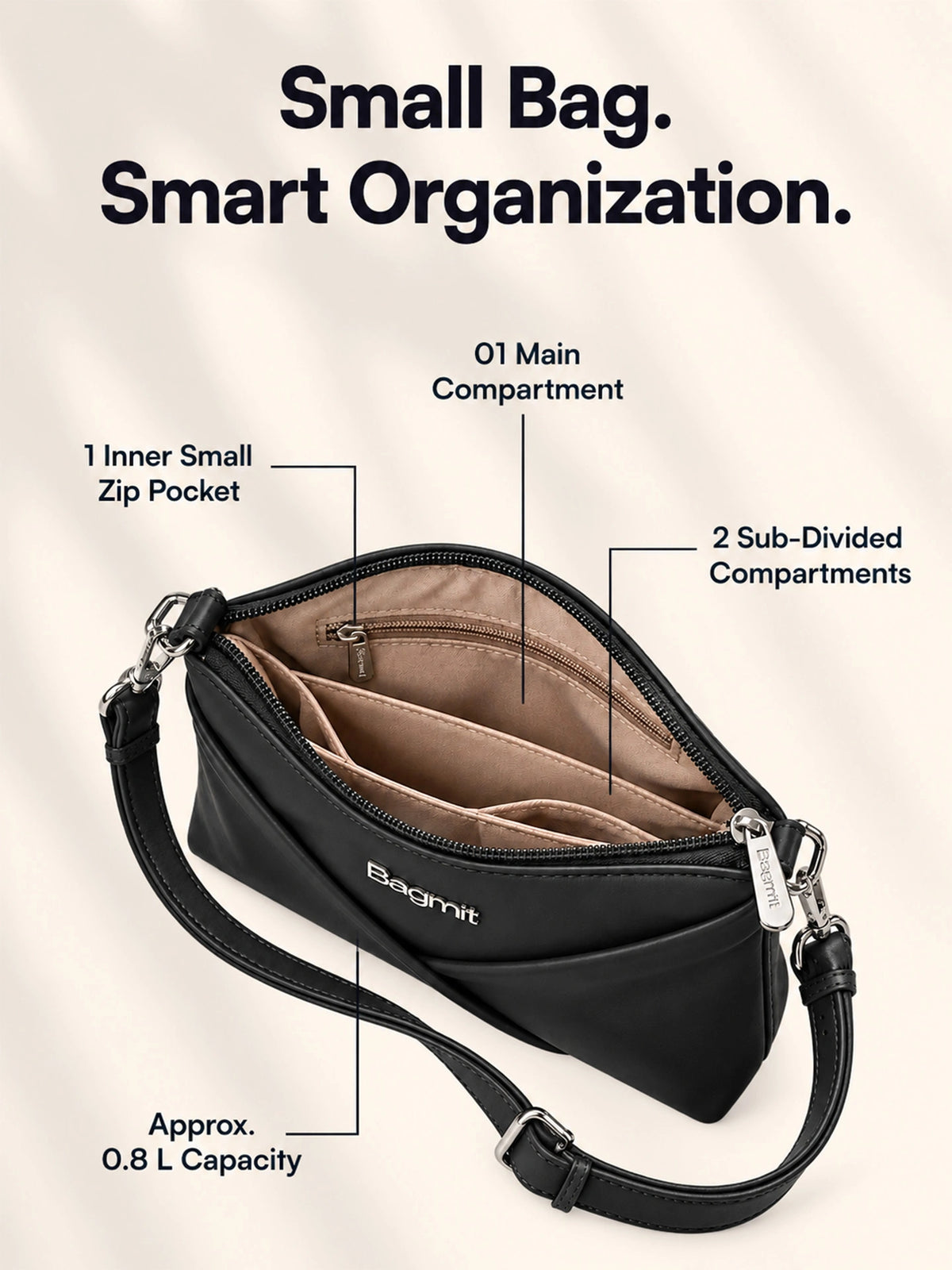Women’s PU Leather Crossbody Shoulder Bag - Black