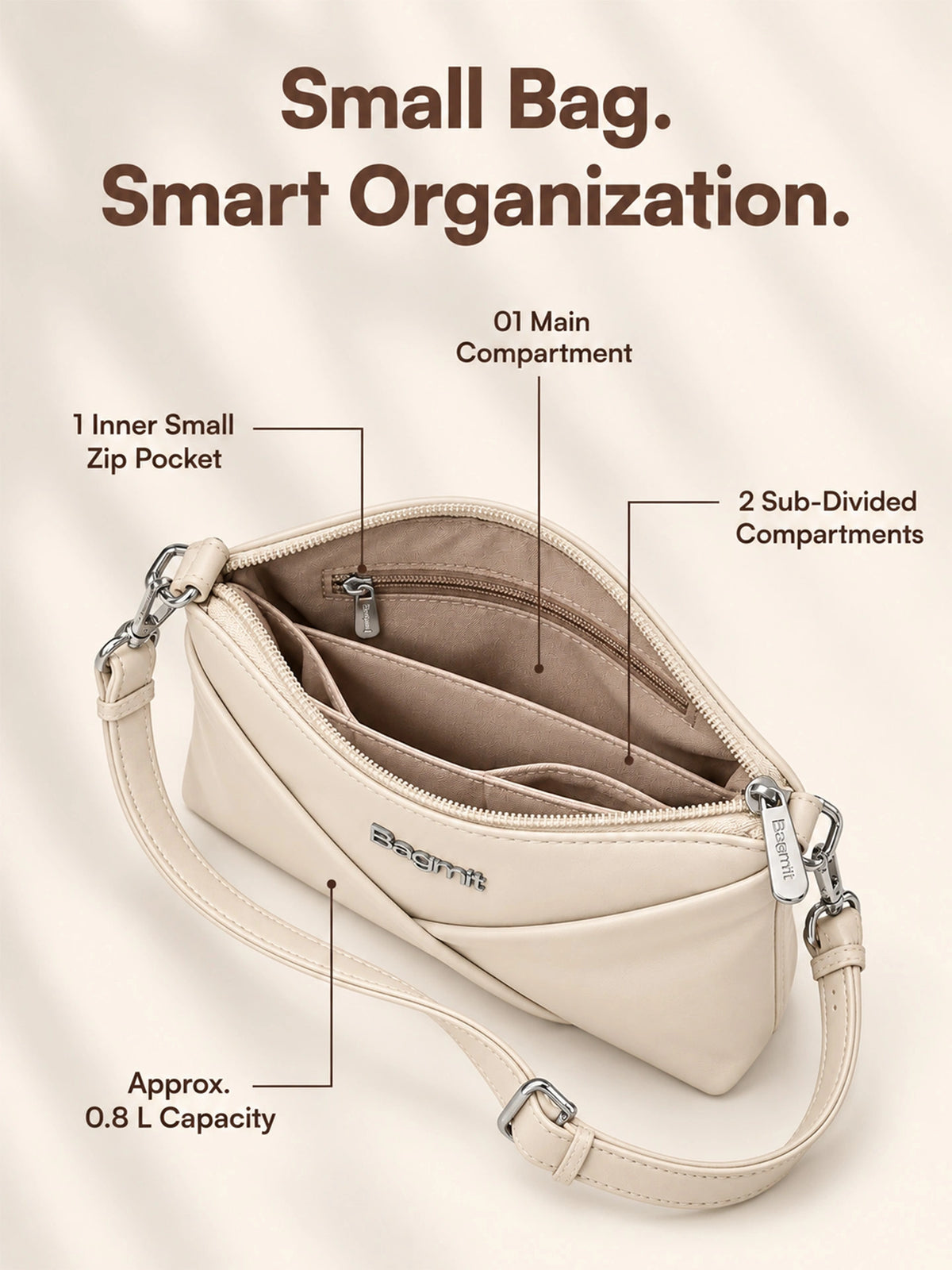 Women’s PU Leather Crossbody Shoulder Bag - Cream