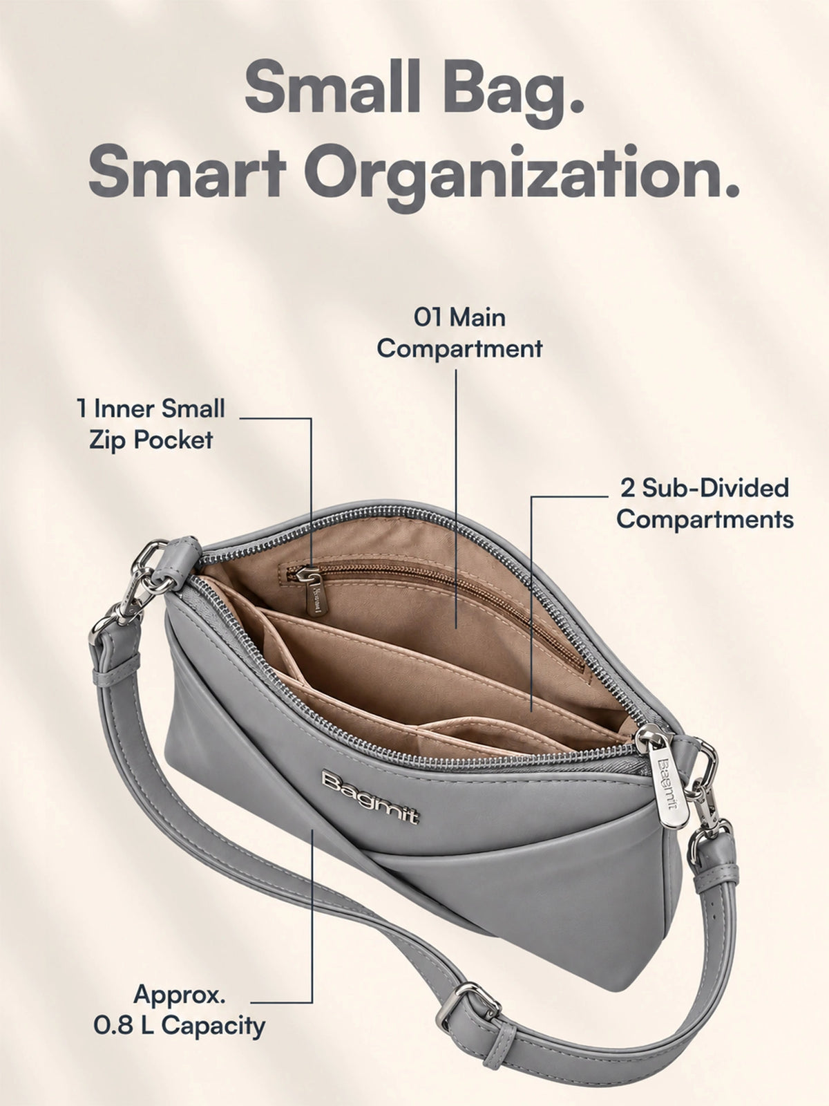 Women’s PU Leather Crossbody Shoulder Bag - Grey