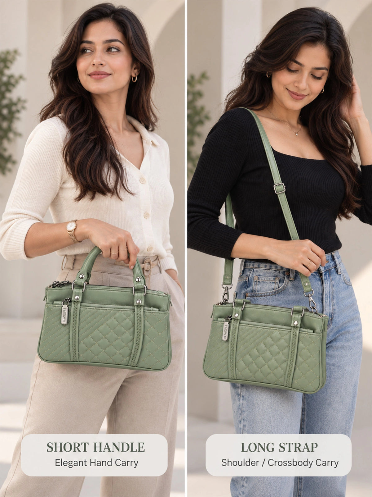 Quilted Sling Bag with Adjustable Strap - Green Shade