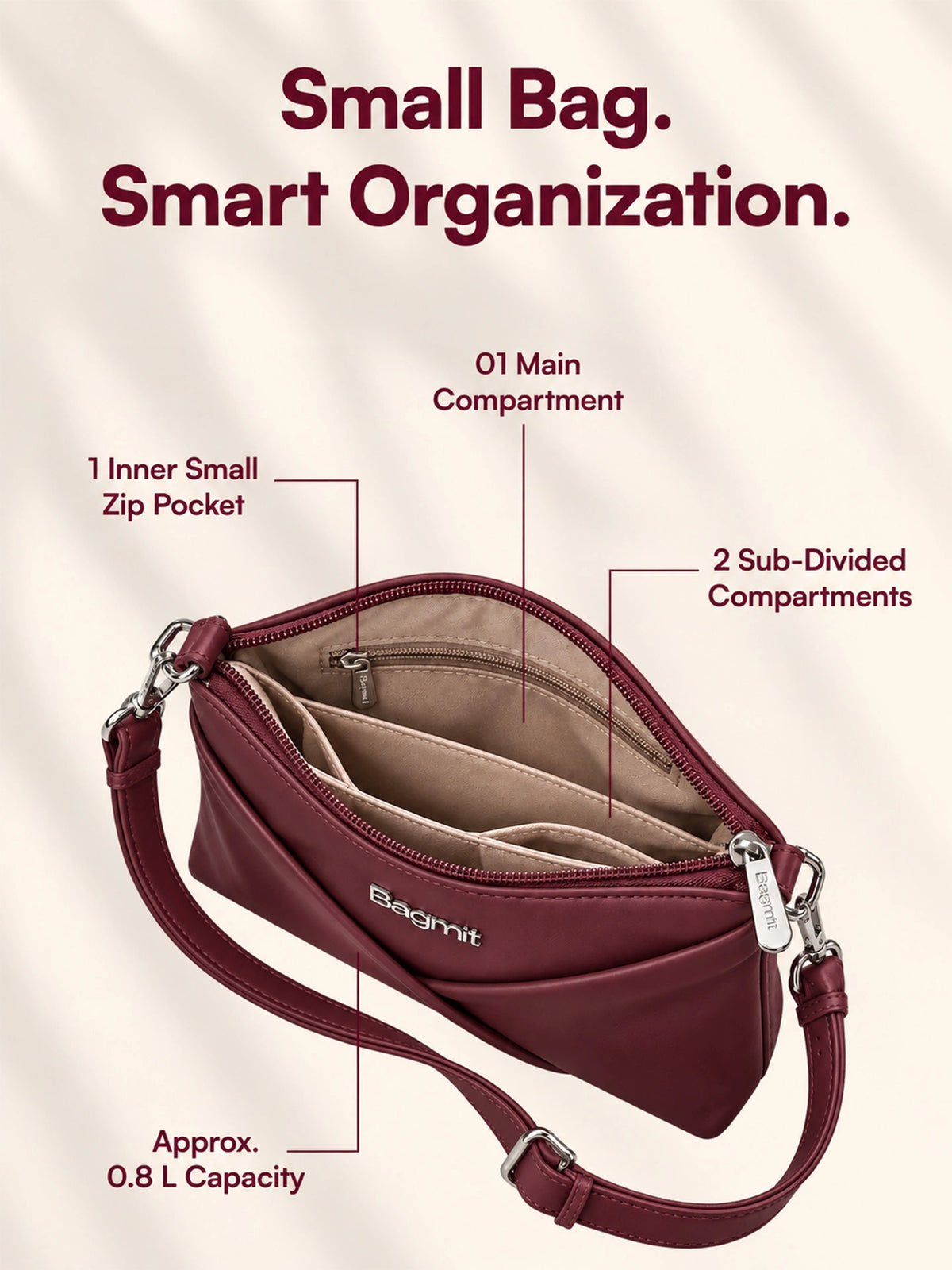 Women’s PU Leather Crossbody Shoulder Bag - Wine