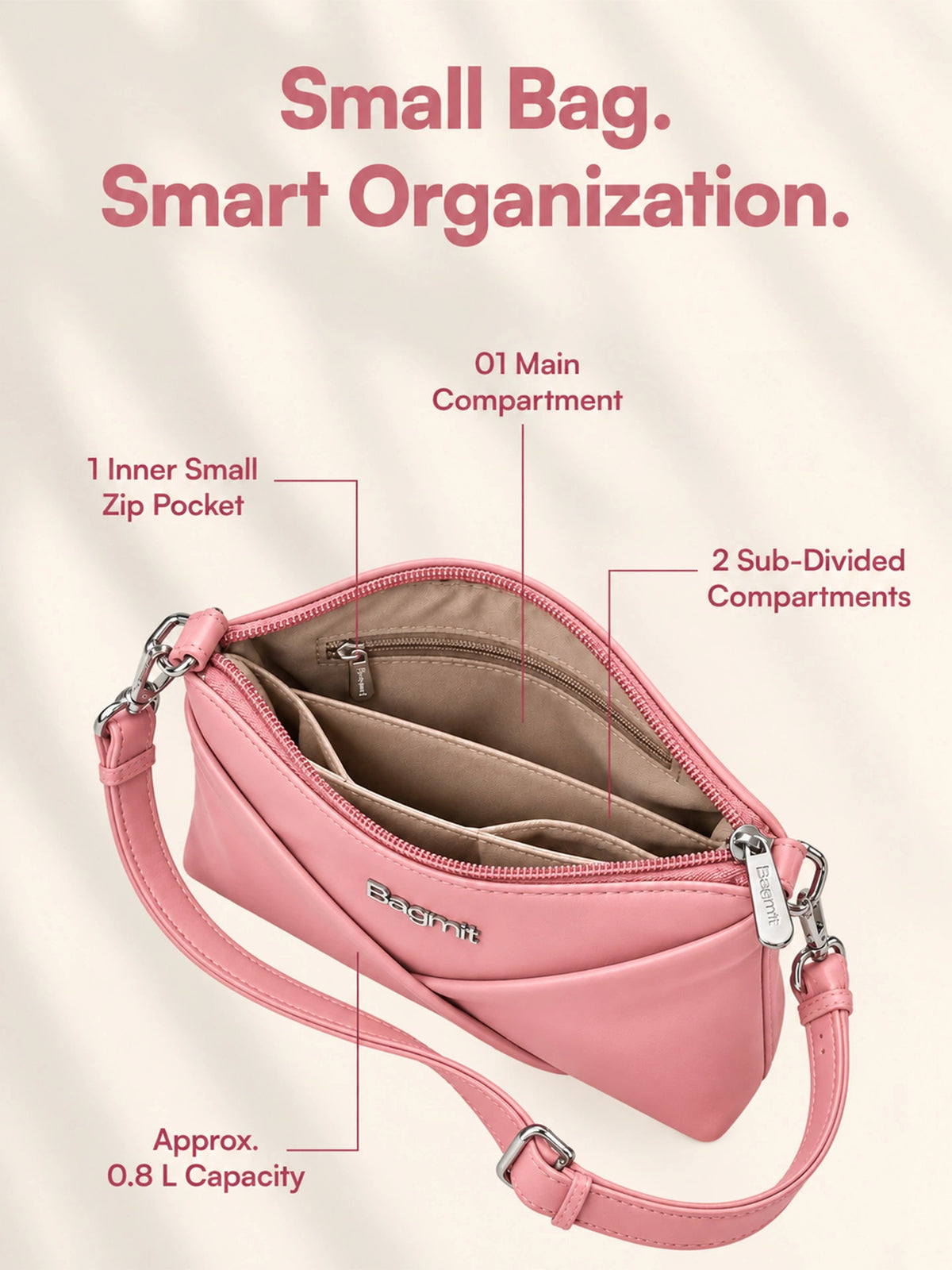 Women’s PU Leather Crossbody Shoulder Bag - Pink