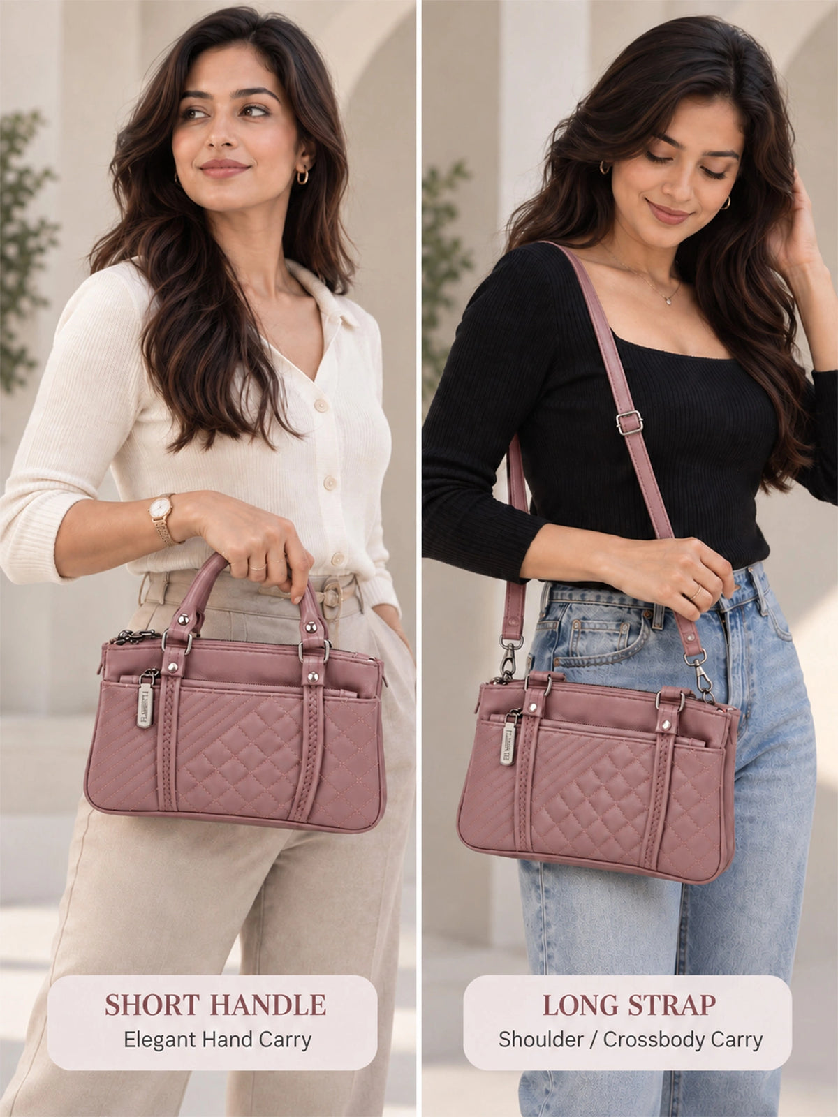 Quilted Sling Bag with Adjustable Strap - Mauve Shade