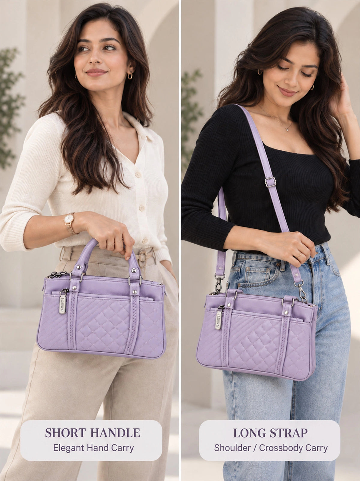 Quilted Sling Bag with Adjustable Strap - Lavender Shade