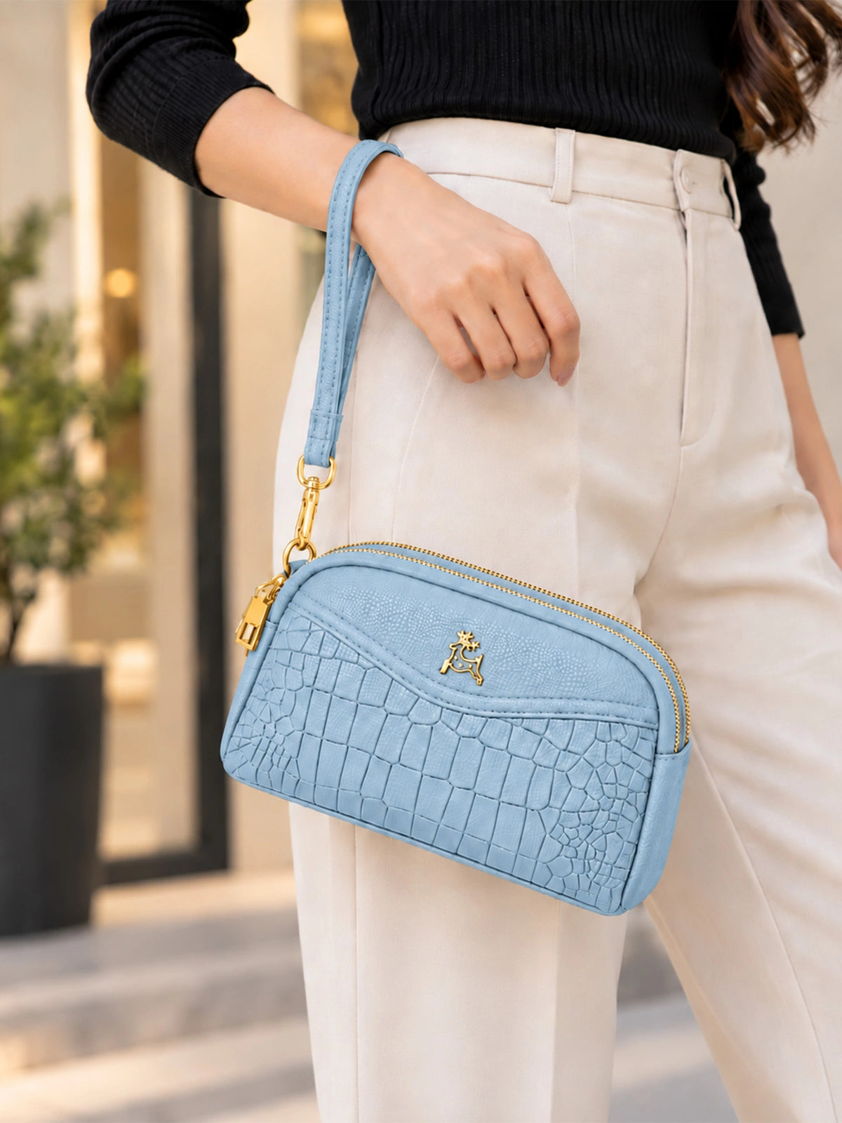 Premium Textured Crossbody Sling Bag – Sky Blue