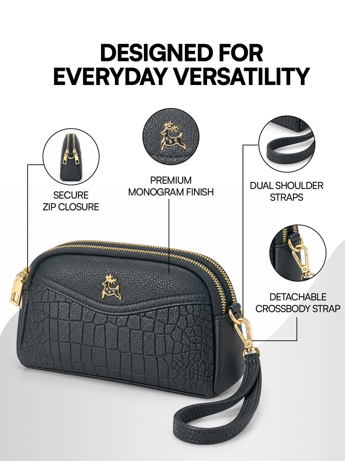 Premium Textured Crossbody Sling Bag – Black