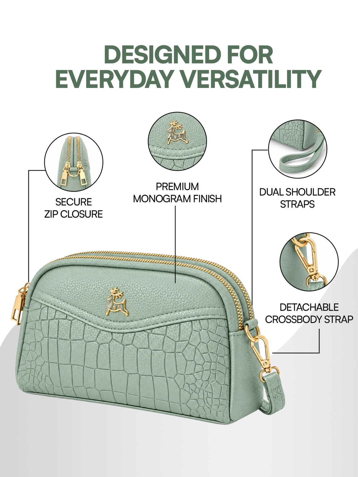 Premium Textured Crossbody Sling Bag – Mint Green