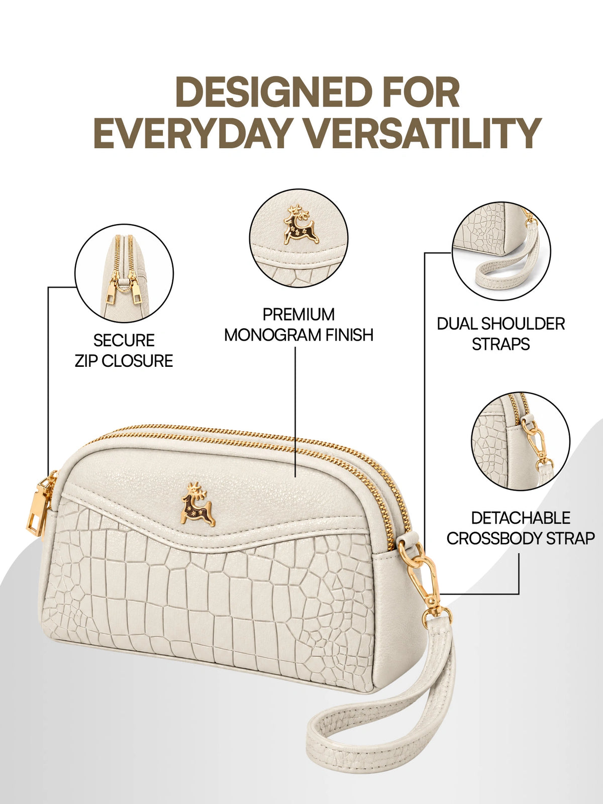 Premium Textured Crossbody Sling Bag – Off White
