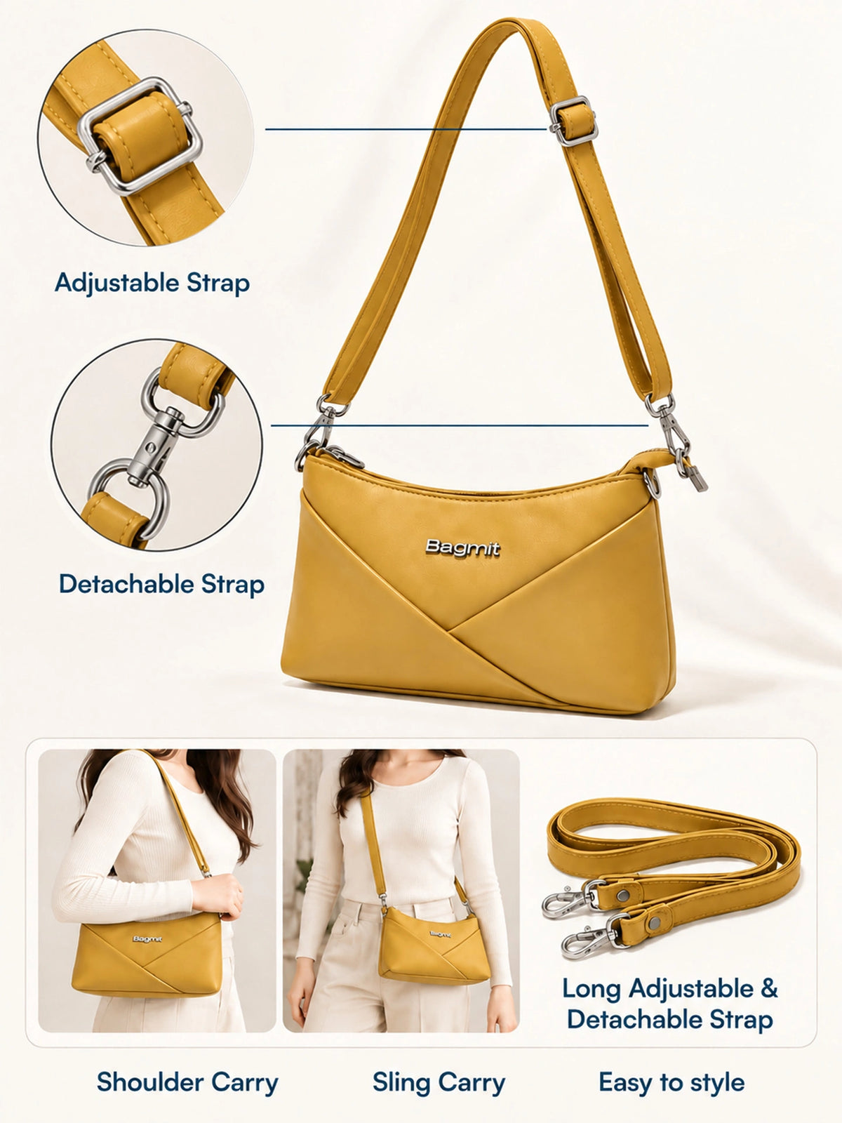 Women’s PU Leather Crossbody Shoulder Bag - Mustard