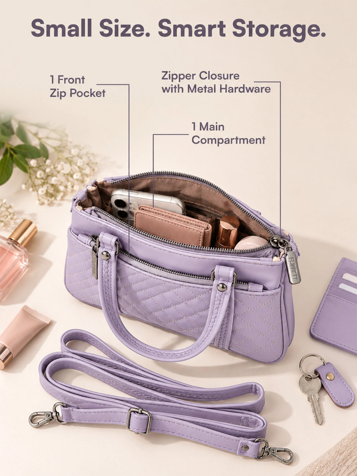 Quilted Sling Bag with Adjustable Strap - Lavender Shade