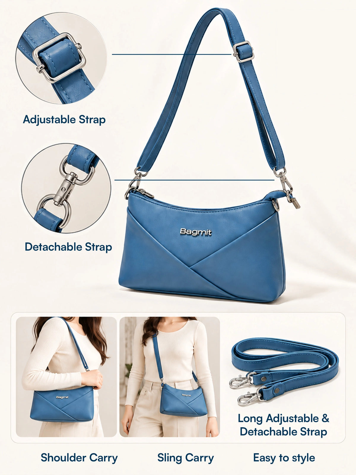 Women’s PU Leather Crossbody Shoulder Bag - Blue