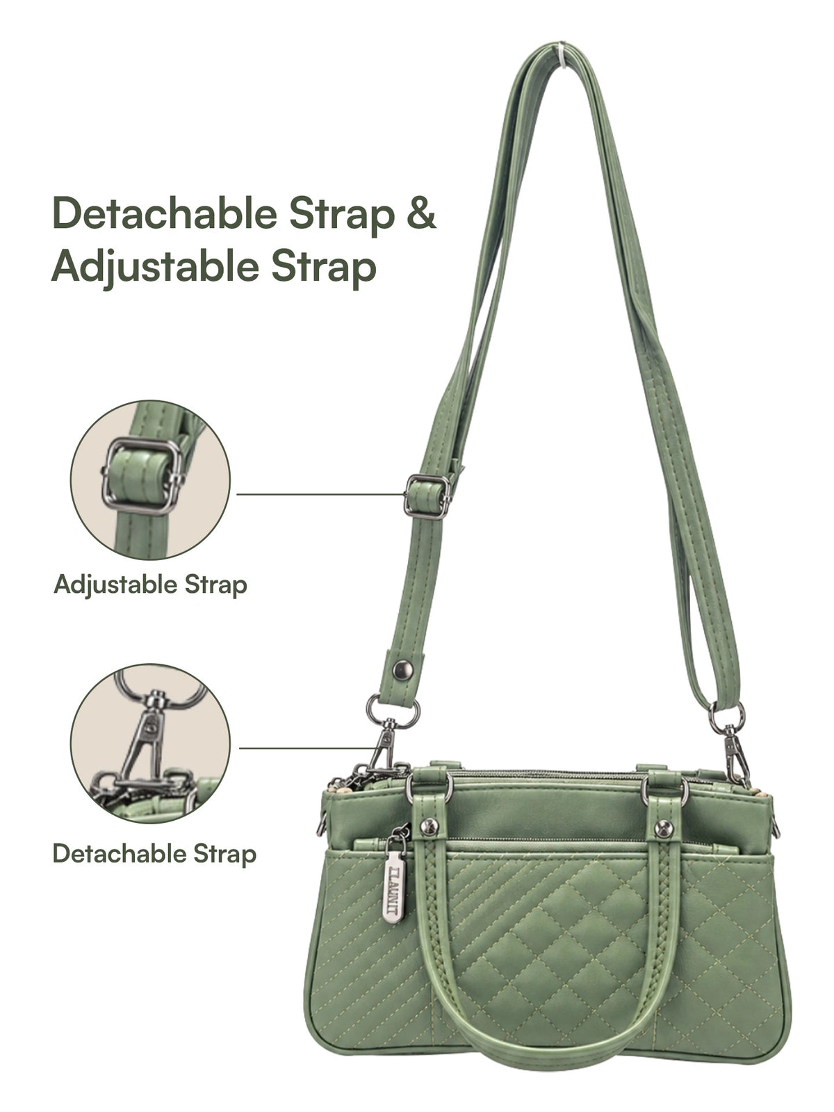 Quilted Sling Bag with Adjustable Strap - Green Shade