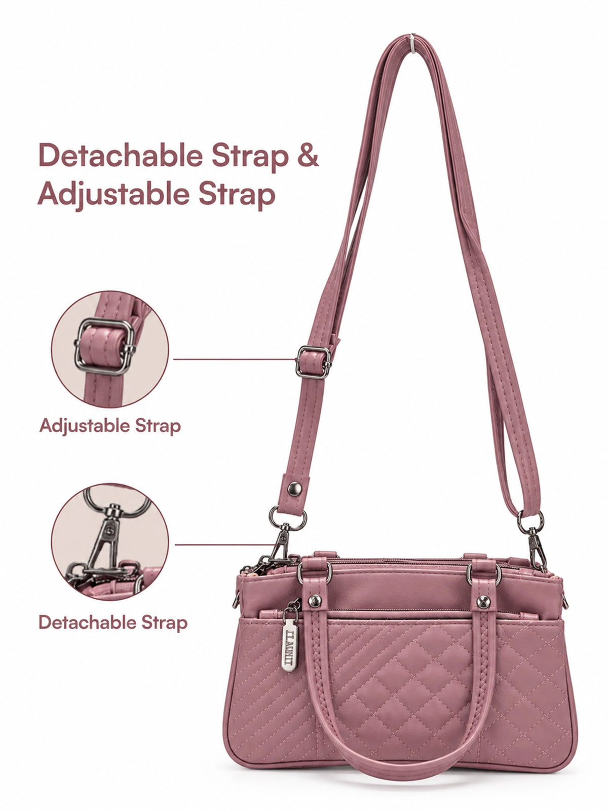 Quilted Sling Bag with Adjustable Strap - Mauve Shade