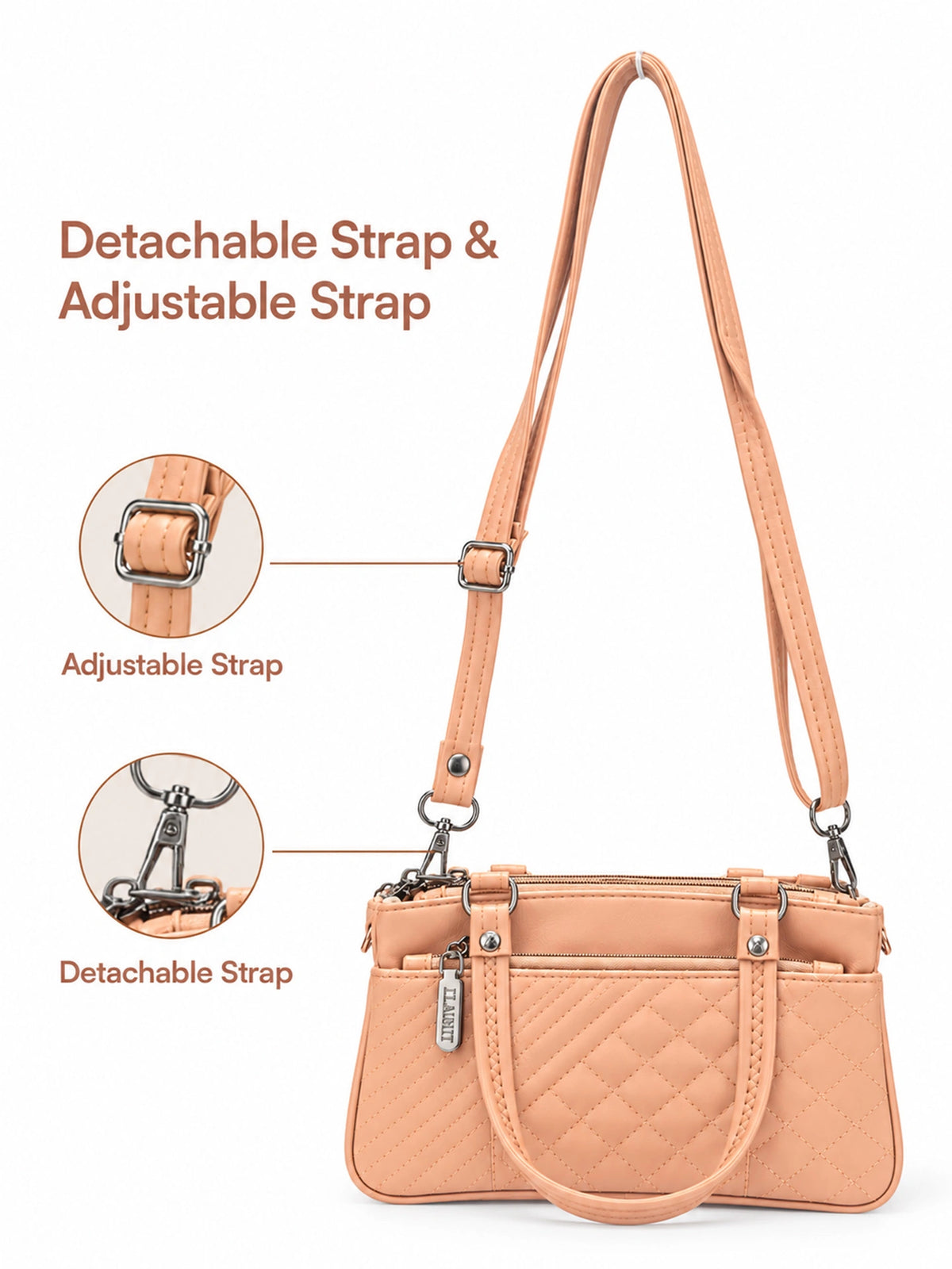 Quilted Sling Bag with Adjustable Strap - Peach Shade