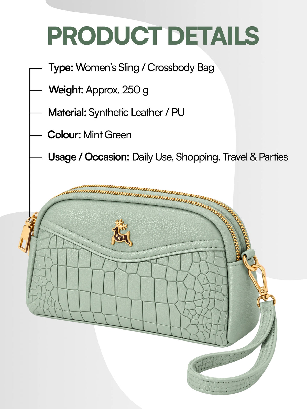 Premium Textured Crossbody Sling Bag – Mint Green