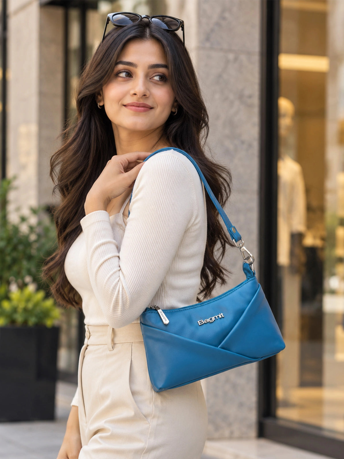 Women’s PU Leather Crossbody Shoulder Bag - Blue