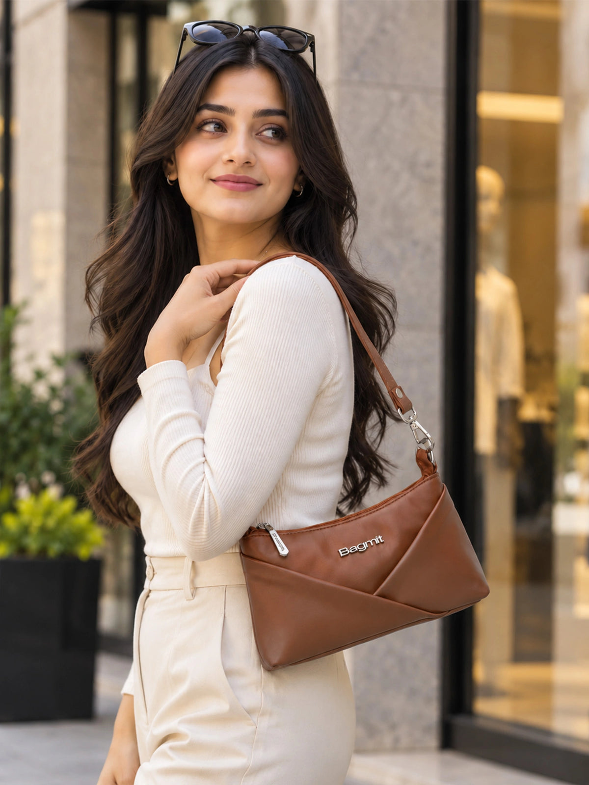 Women’s PU Leather Crossbody Shoulder Bag - Brown