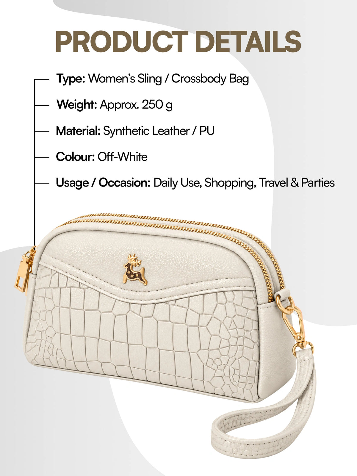 Premium Textured Crossbody Sling Bag – Off White