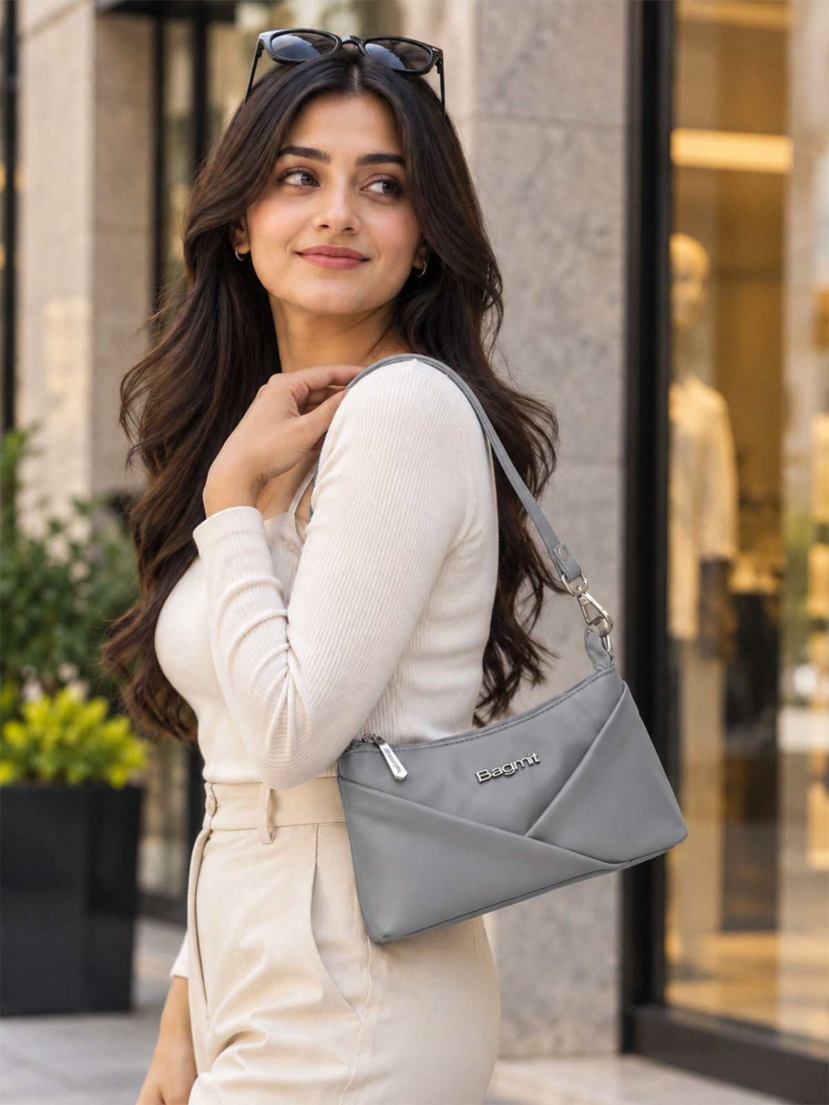 Women’s PU Leather Crossbody Shoulder Bag - Grey