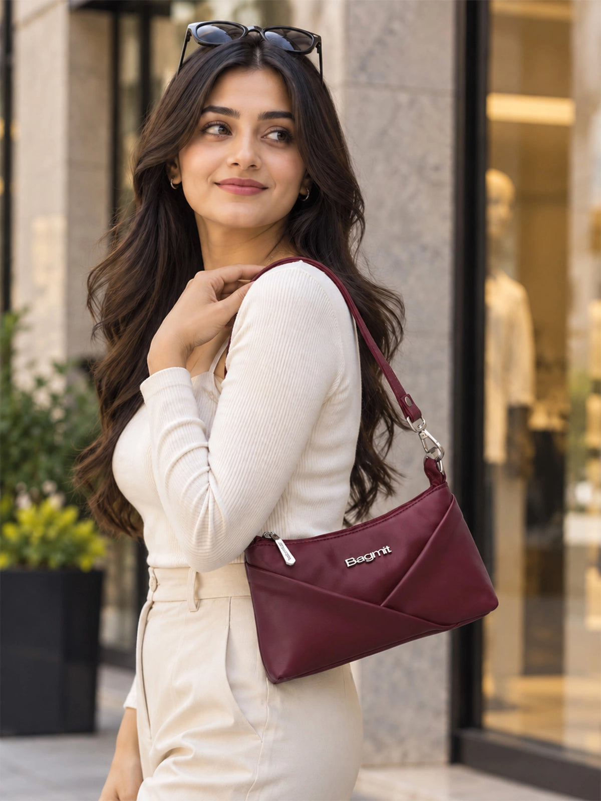 Women’s PU Leather Crossbody Shoulder Bag - Wine