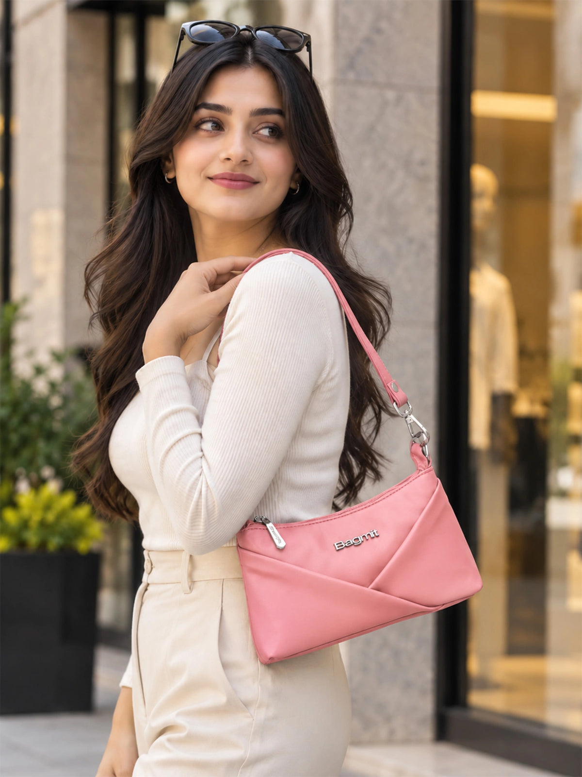 Women’s PU Leather Crossbody Shoulder Bag - Pink