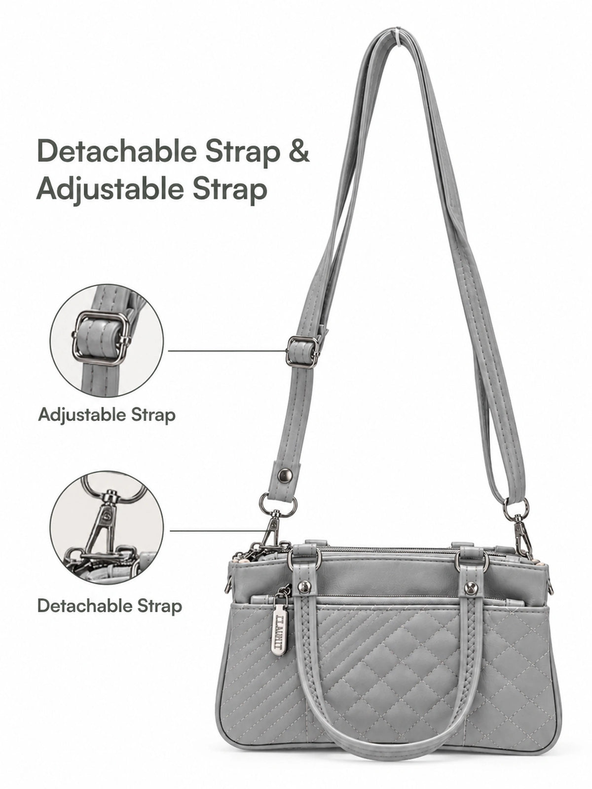 Quilted Sling Bag with Adjustable Strap - Grey Shade