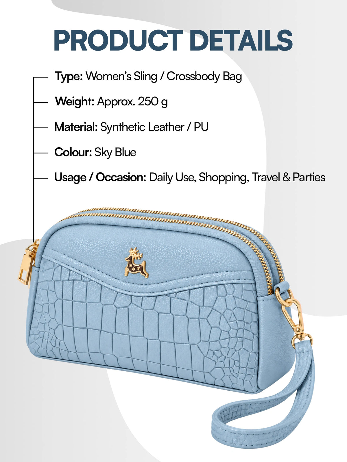 Premium Textured Crossbody Sling Bag – Sky Blue