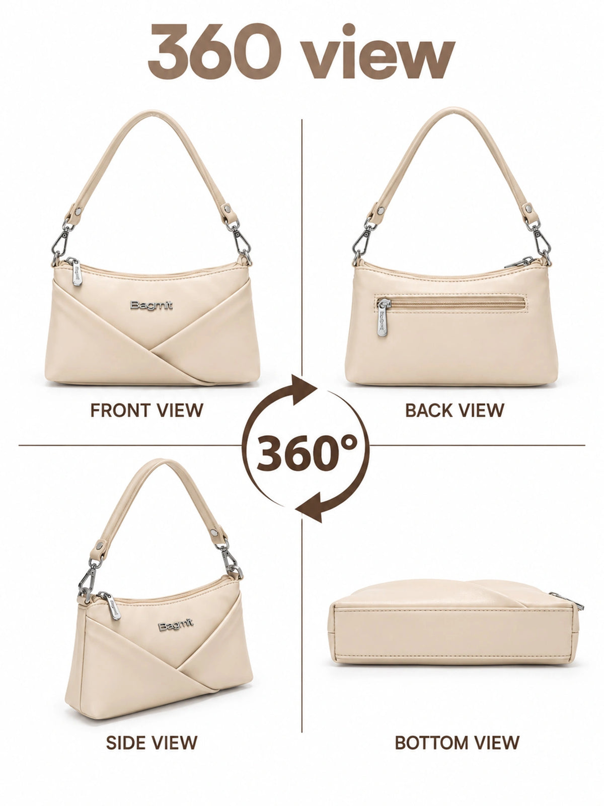 Women’s PU Leather Crossbody Shoulder Bag - Cream