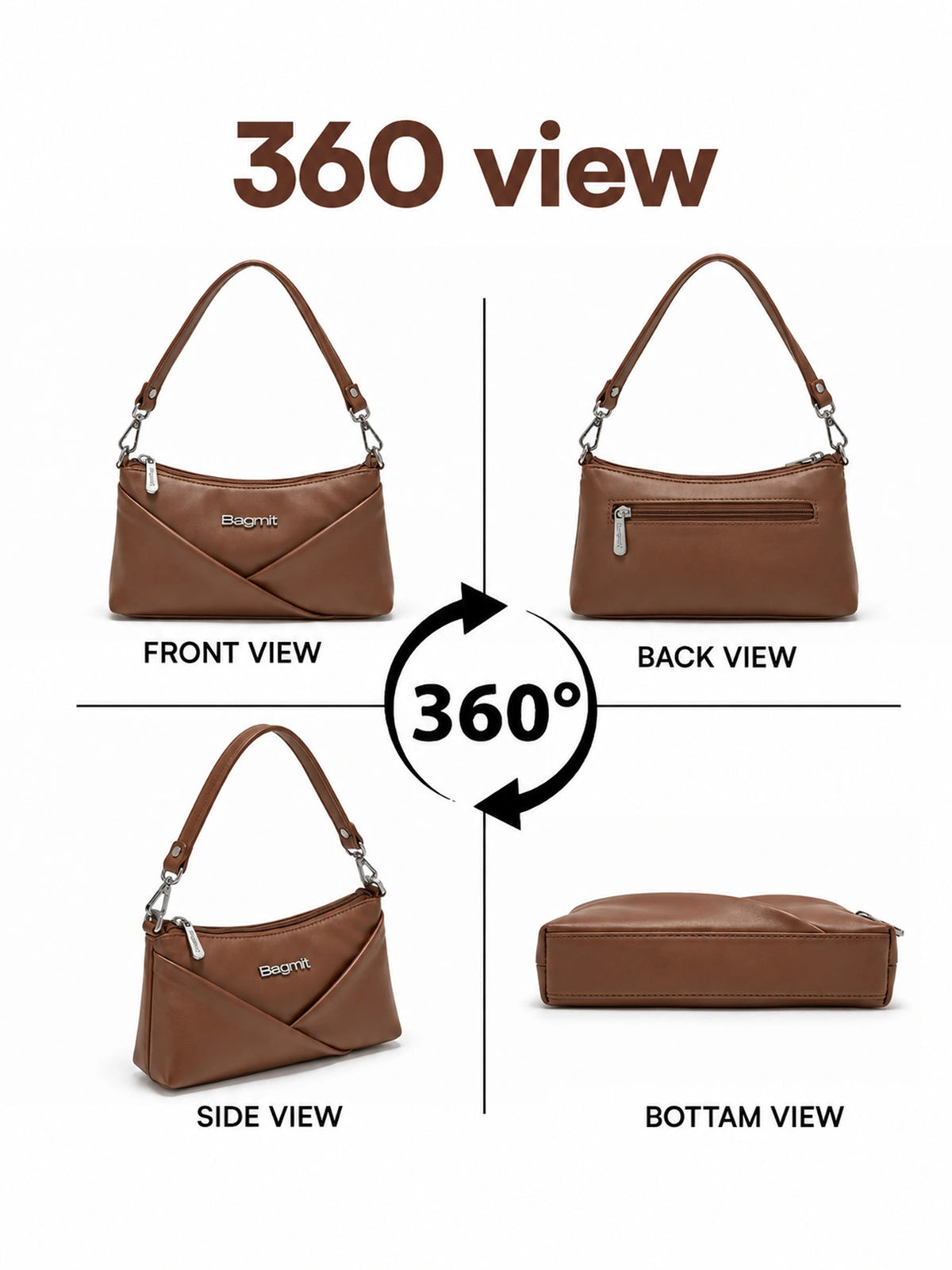Women’s PU Leather Crossbody Shoulder Bag - Brown